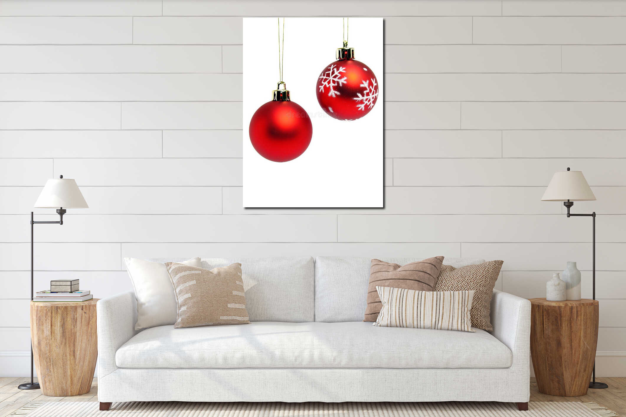 Red christmas balls interior mockup
