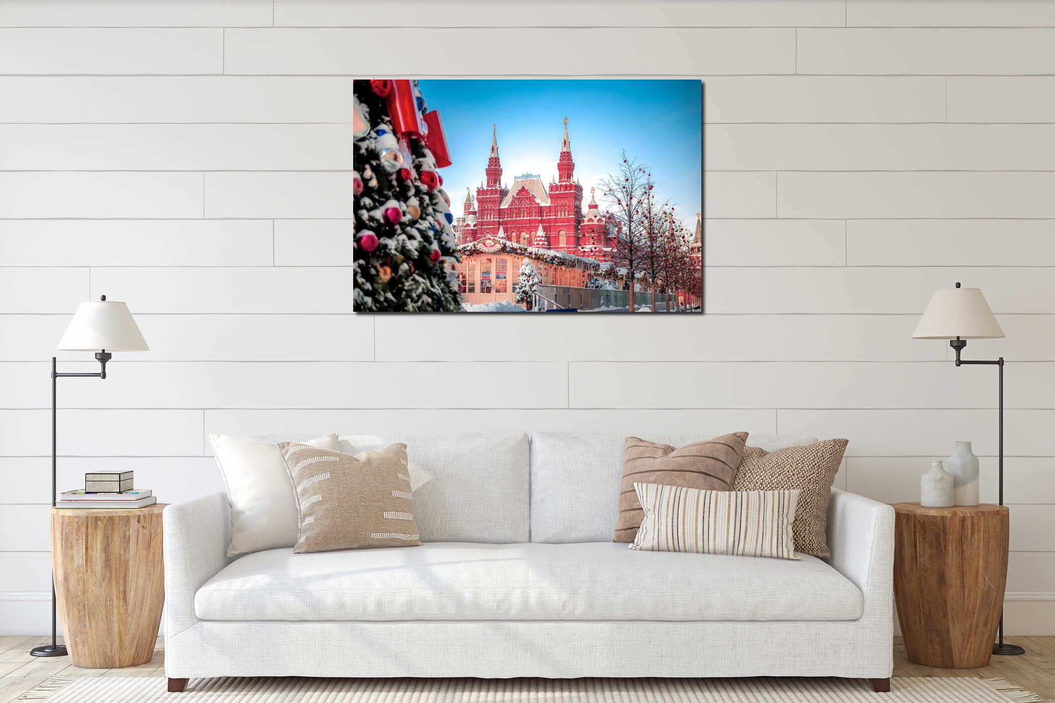 Russia, Moscow, Red Square, 2021-01-17  - winter mood, the Kremlin and Christmas Fair interior mockup