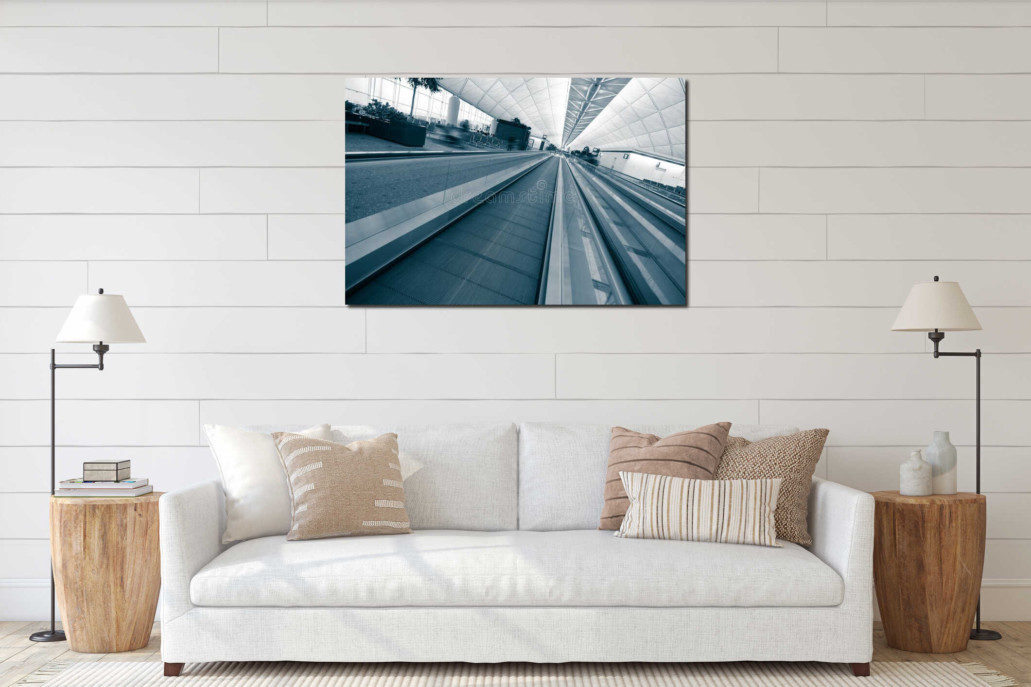 Modern elevator in the airport interior mockup