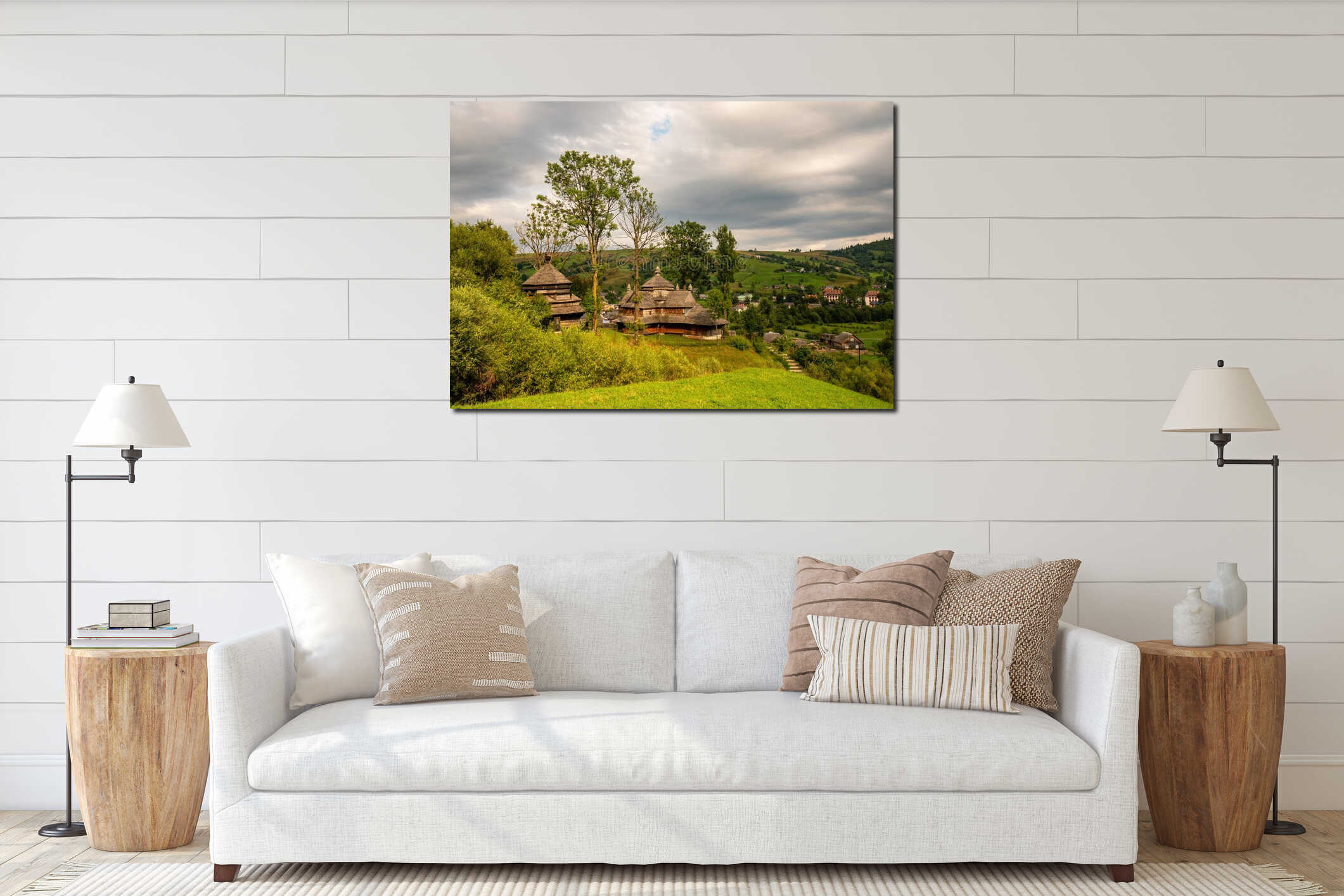 Scenic view of Greek Catholic wooden church of Ascension of Our Lord Church, UNESCO, Yasinia, Ukraine interior mockup