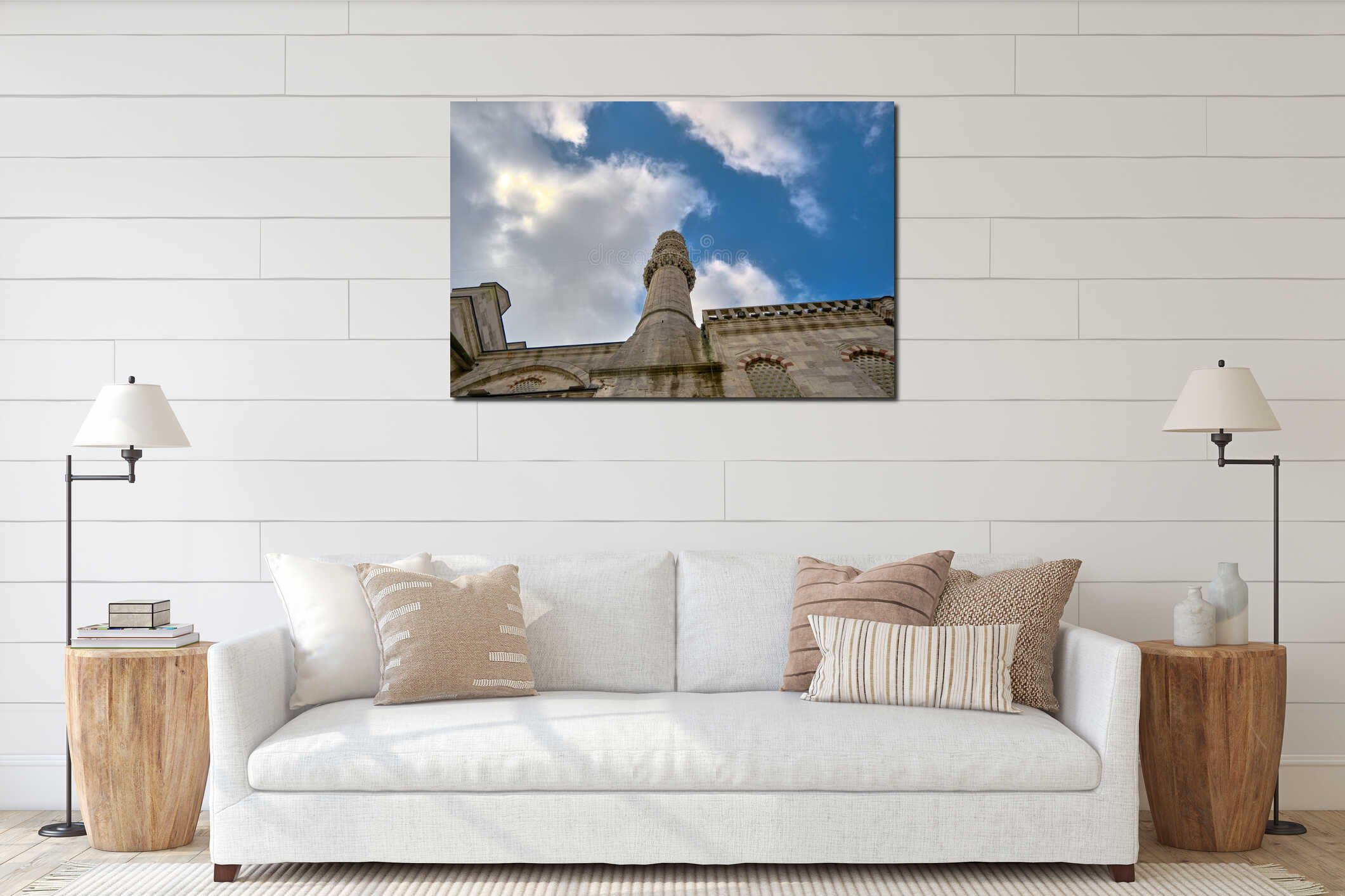 Blue mosque sultanahmet in istanbul and its minaret. interior mockup