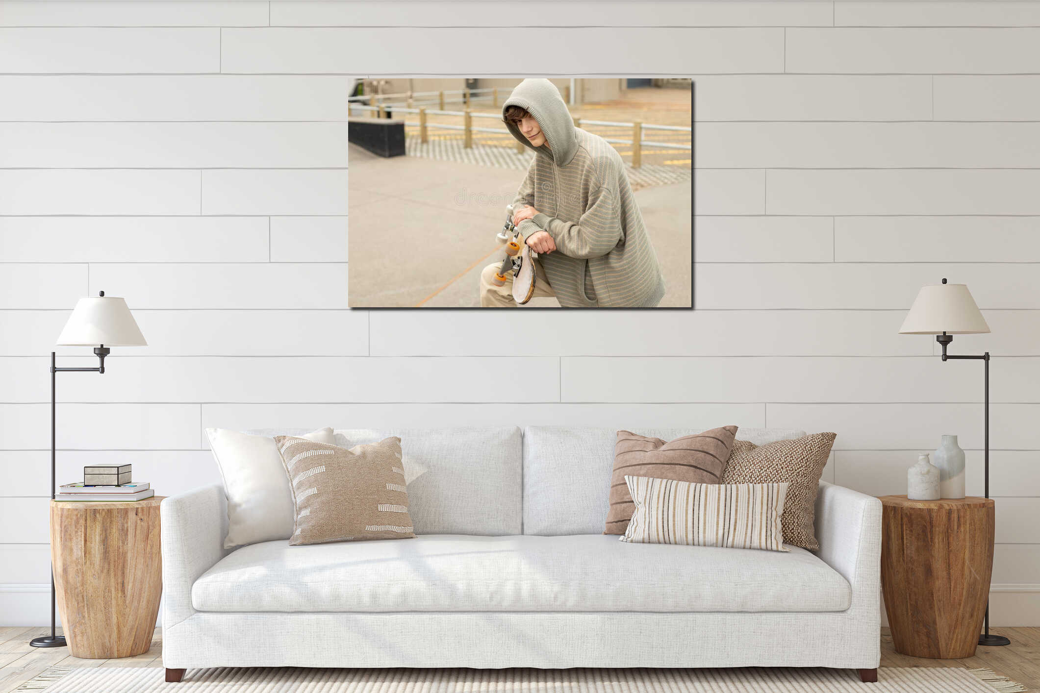 Teenager boy in a skate park, outdoor portrait. adolesence concept, teen culture interior mockup