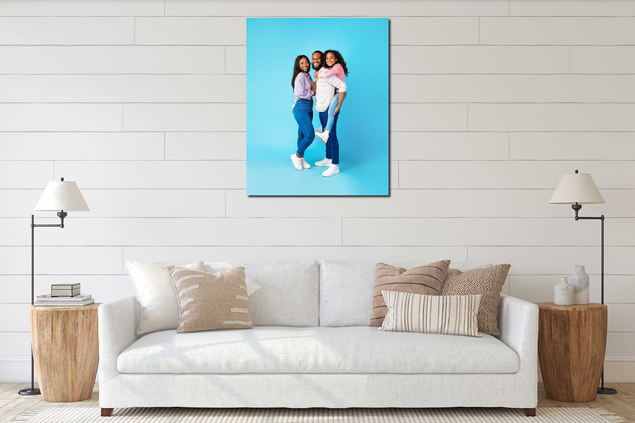 African American dad giving piggyback ride to his daughter interior mockup