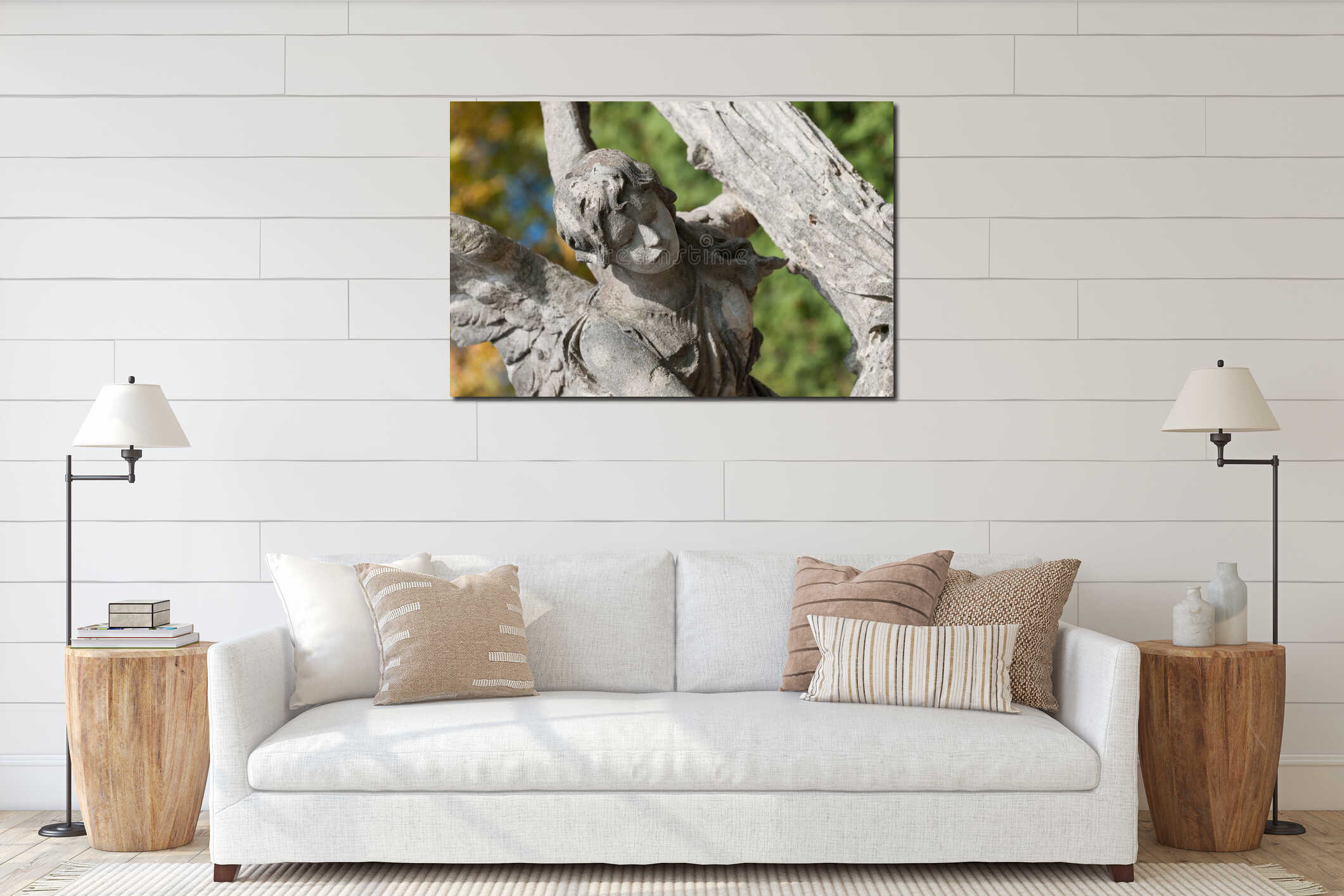 Tombstone an angel with a cross interior mockup