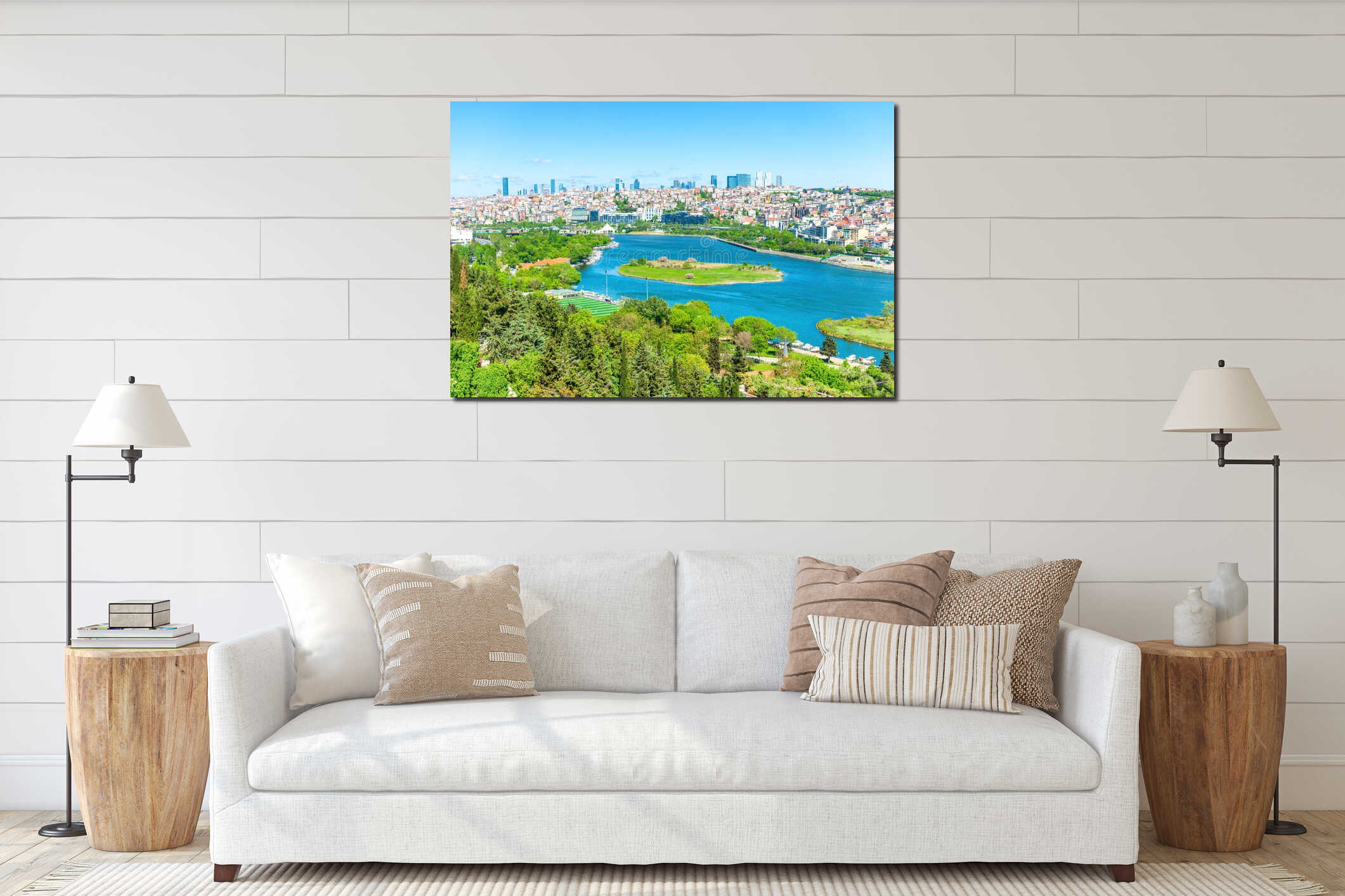 Istanbul city panorama with Golden Horn interior mockup