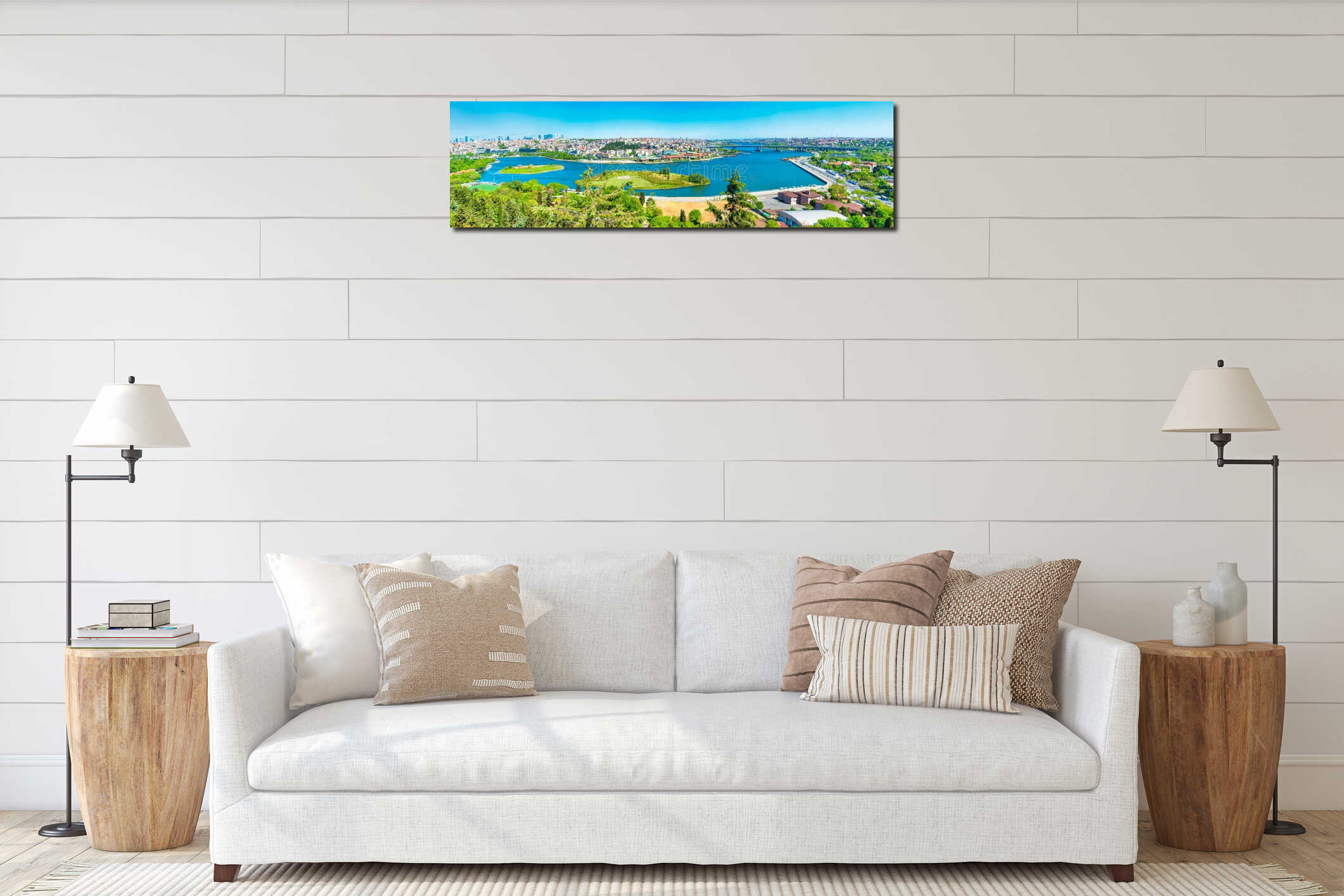 Istanbul city panorama with Golden Horn interior mockup