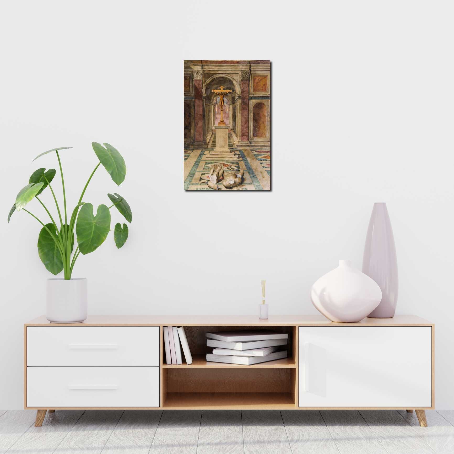 Canvas above sofa for size context