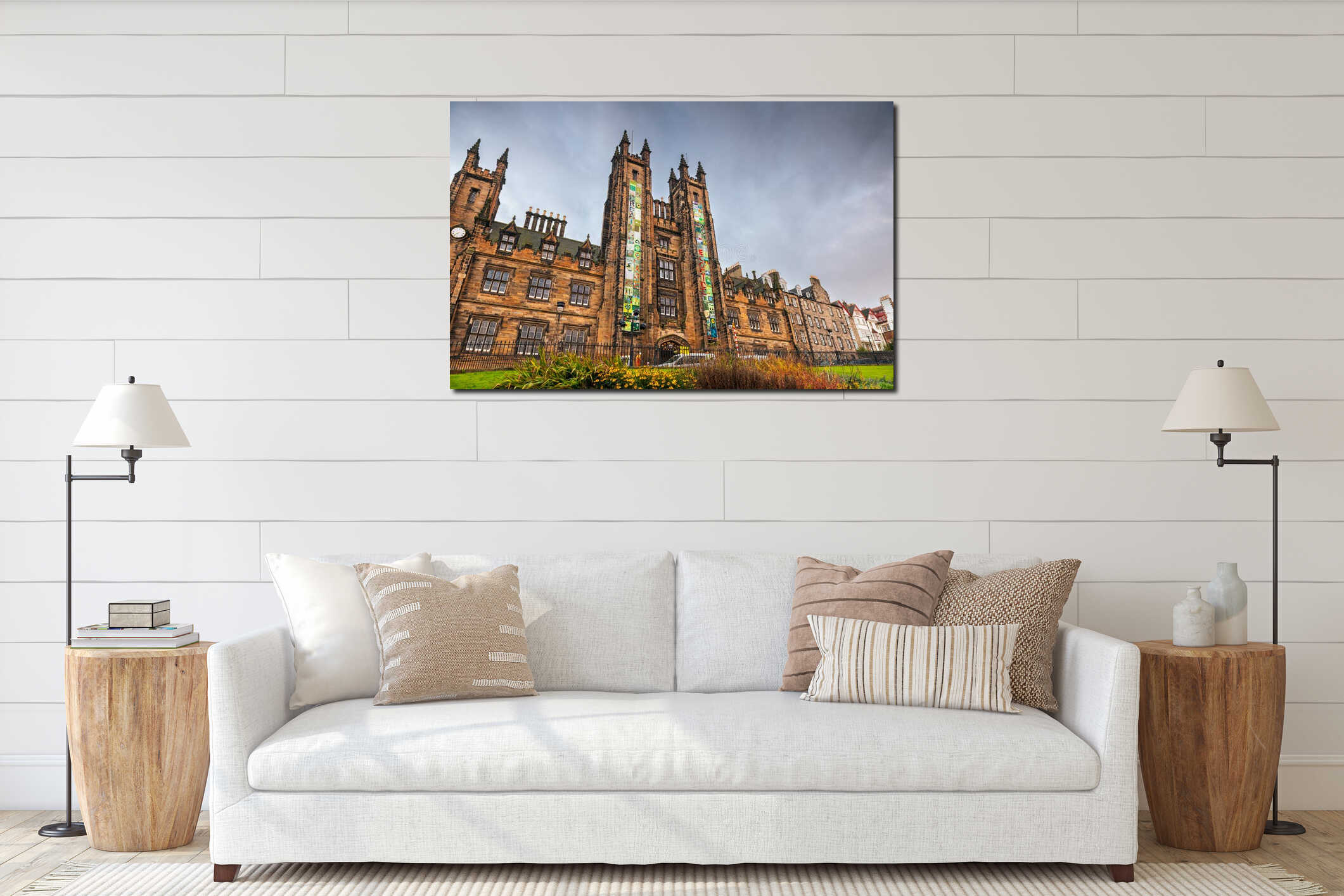 New College building, The University of Edinburgh in Scotland during an autumn cloudy morning. interior mockup