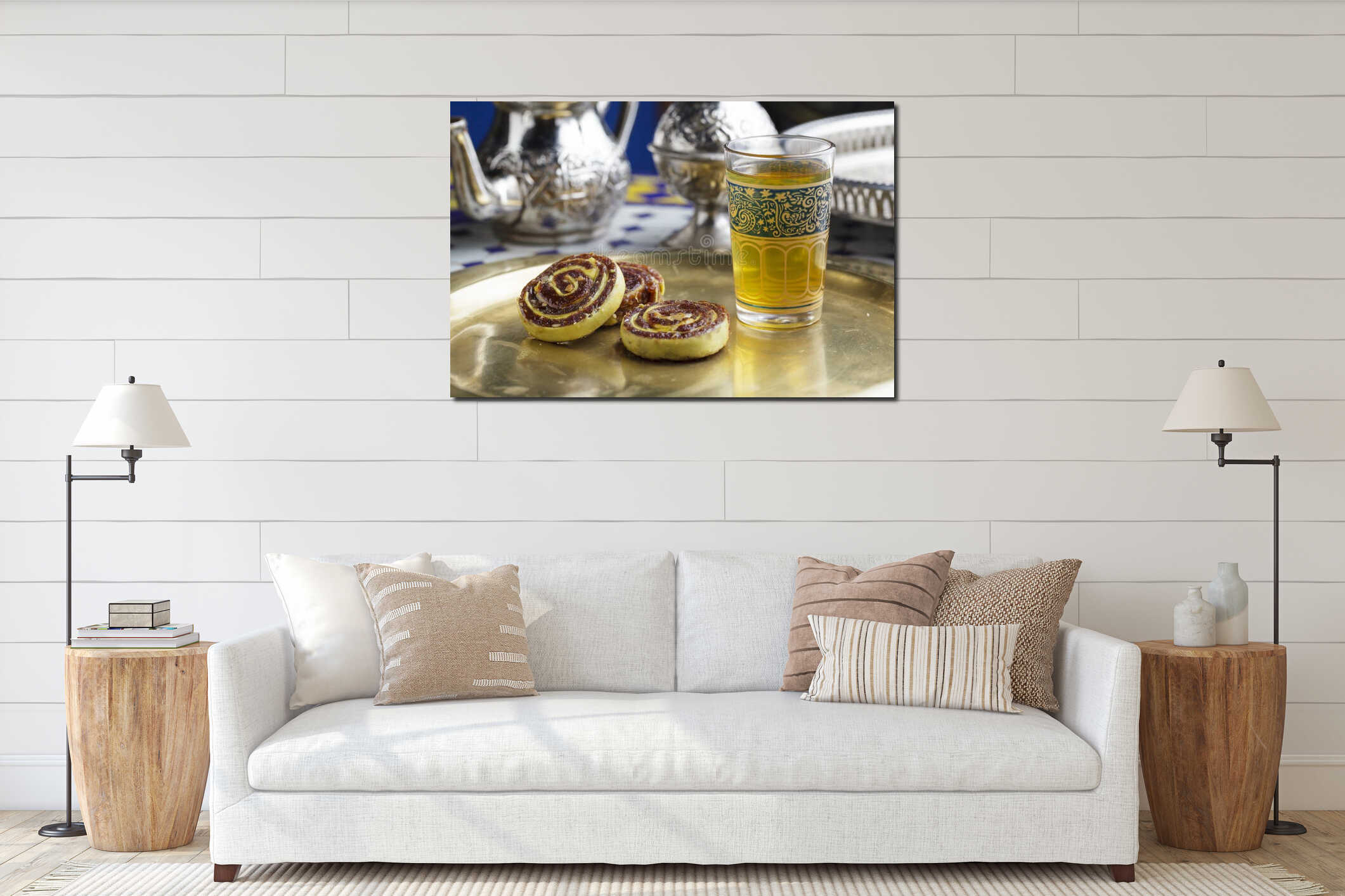 Moroccan sweet pastries with mint tea interior mockup