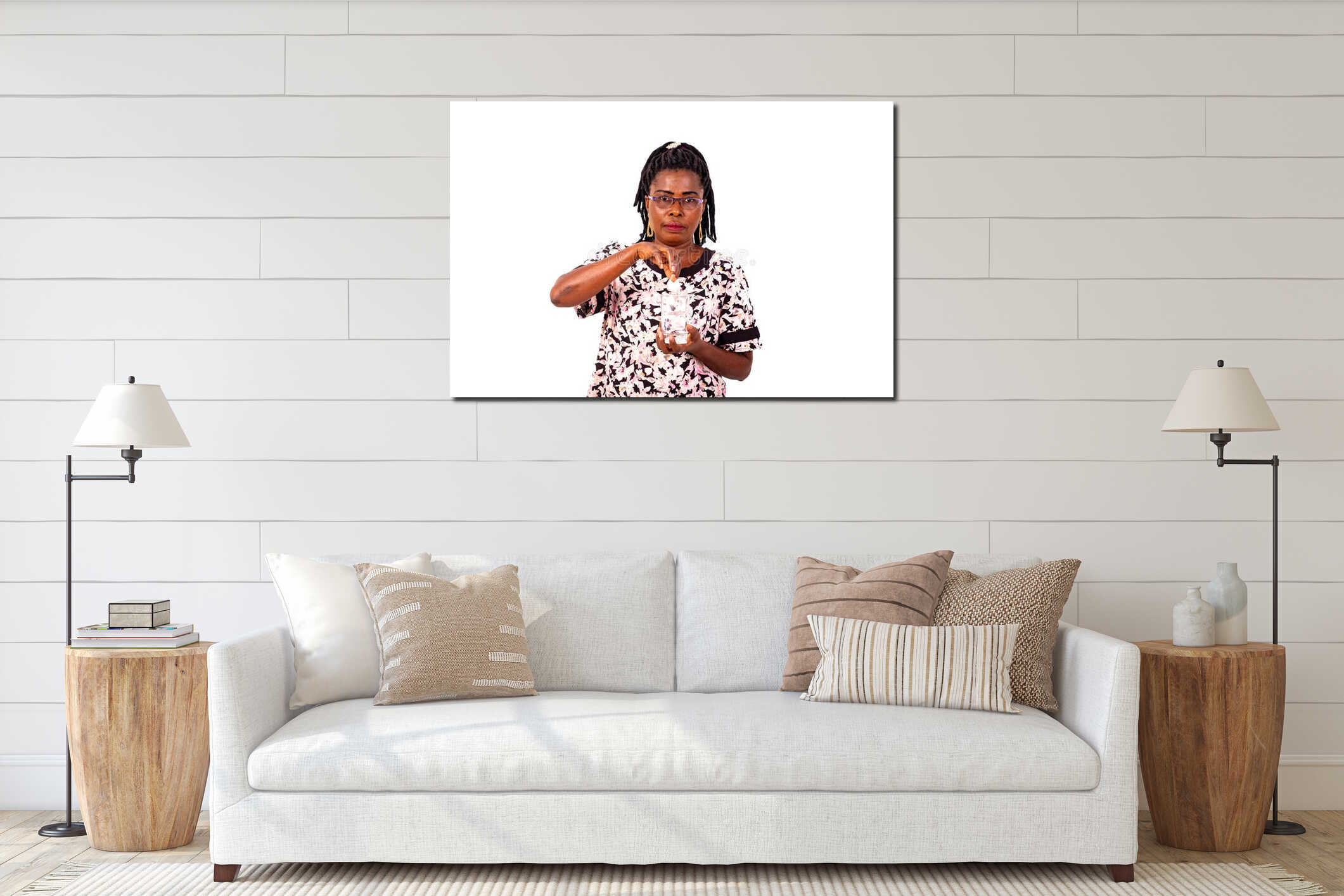 Sick mature woman putting an effervescent tablet in a glass of water interior mockup