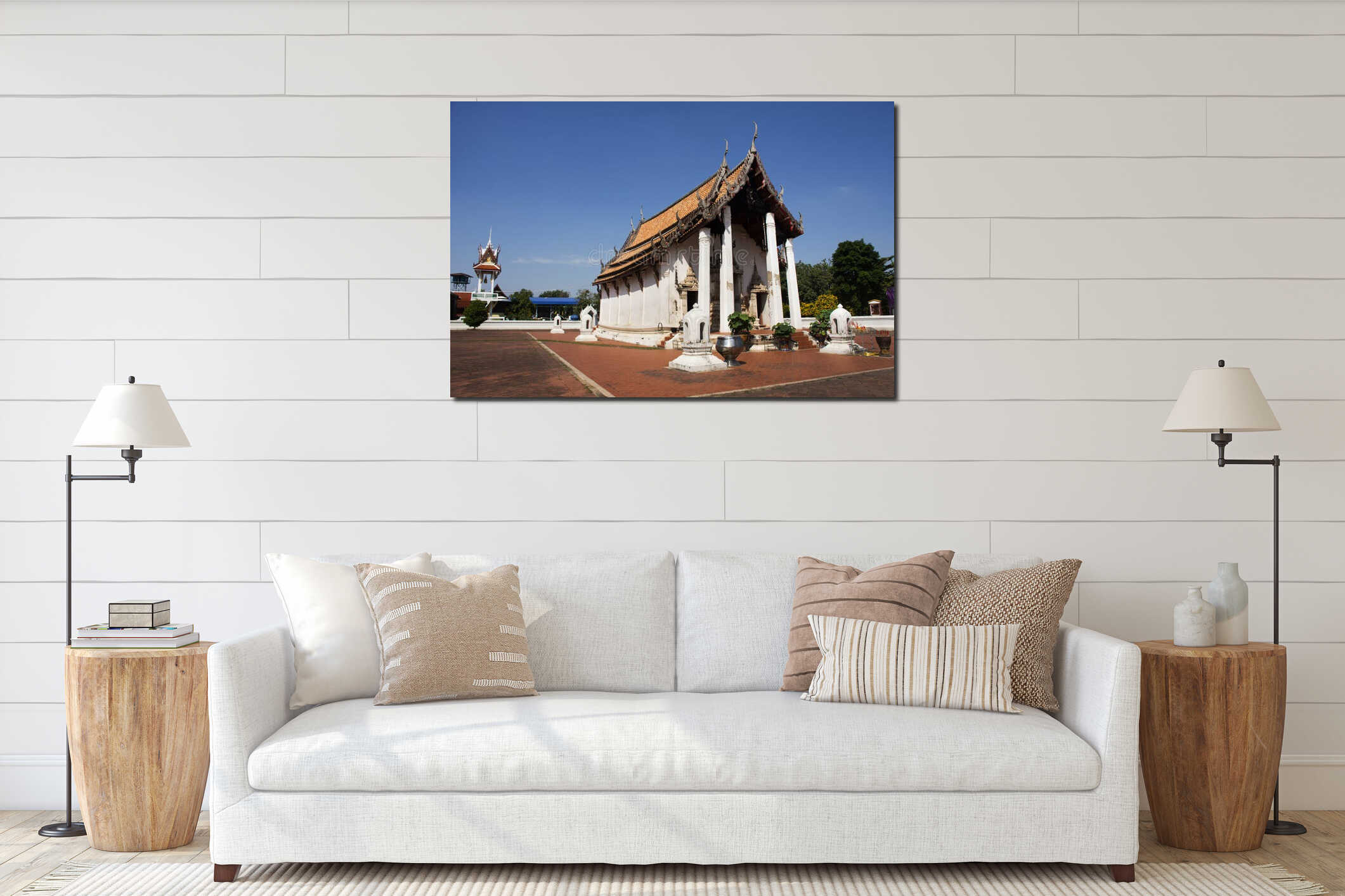 Ancient antique ordination halls or ubosot church building of Wat Prasat temple for thai people and foreign travelers travel visit interior mockup