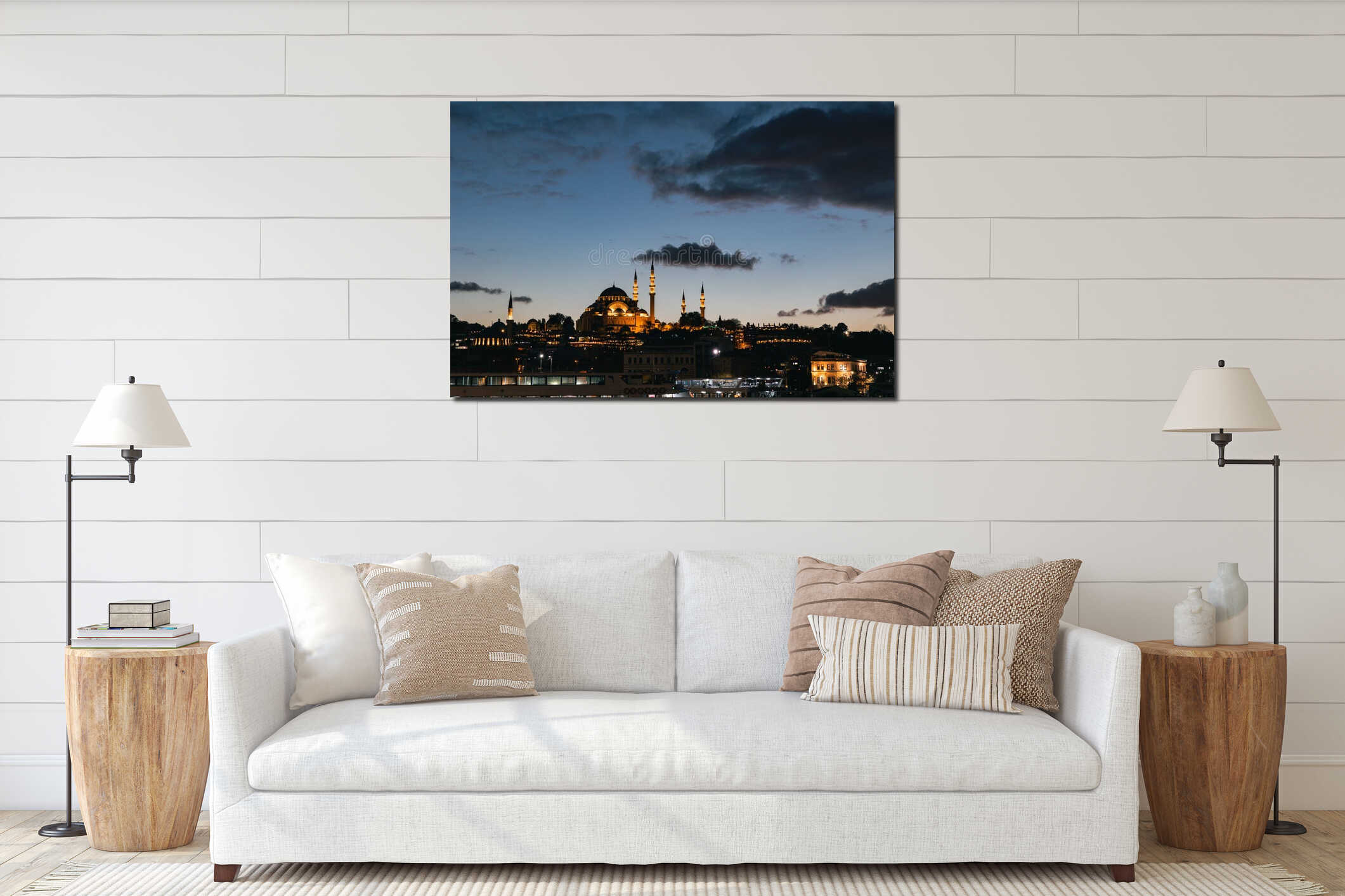 Istanbul at Ramadan. Suleymaniye Mosque and cloudy sky at dusk in Istanbul interior mockup