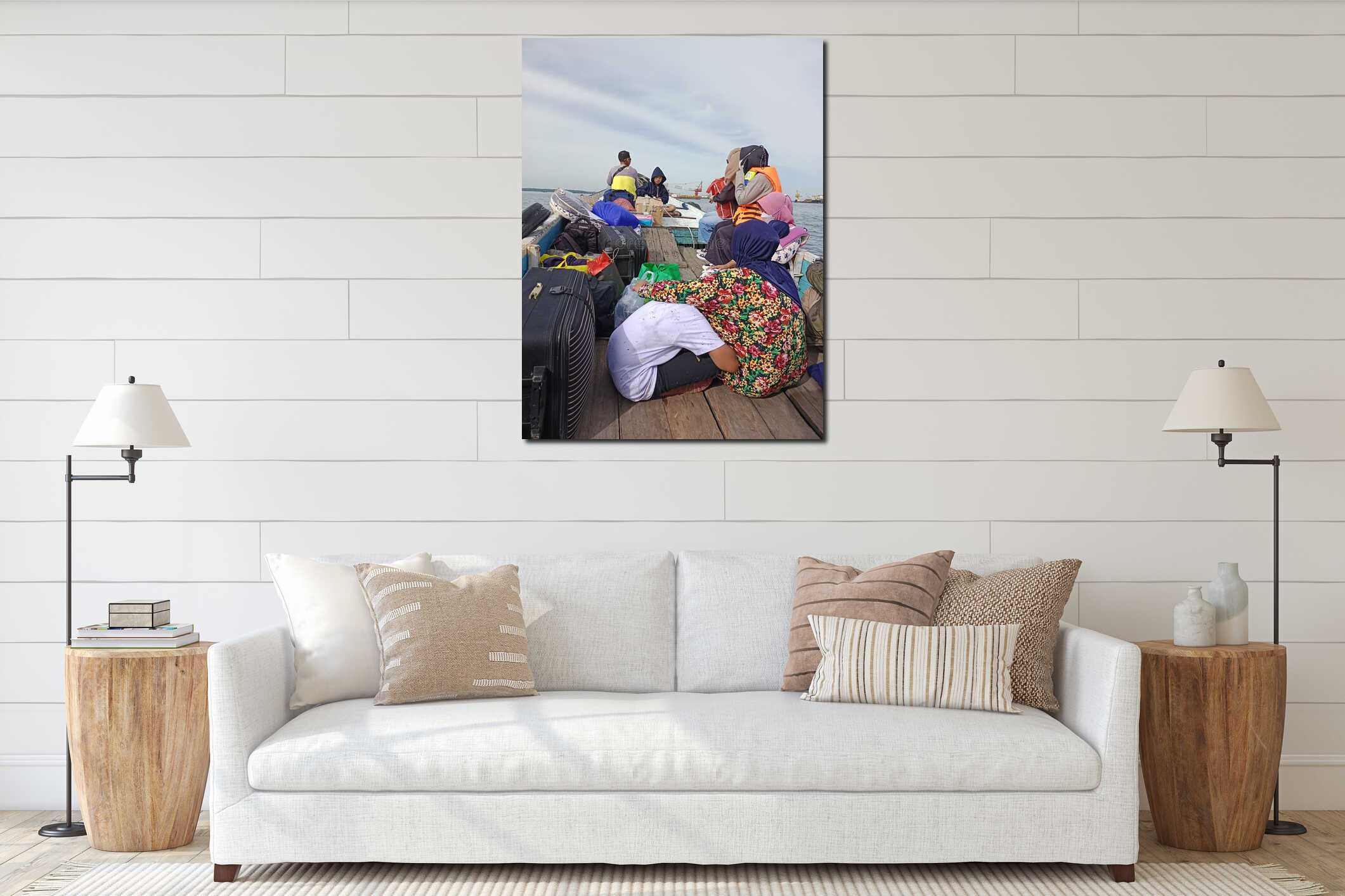 Passengers take small boats, from Balikpapan to Penajam, East Kalimantan, Indonesia interior mockup