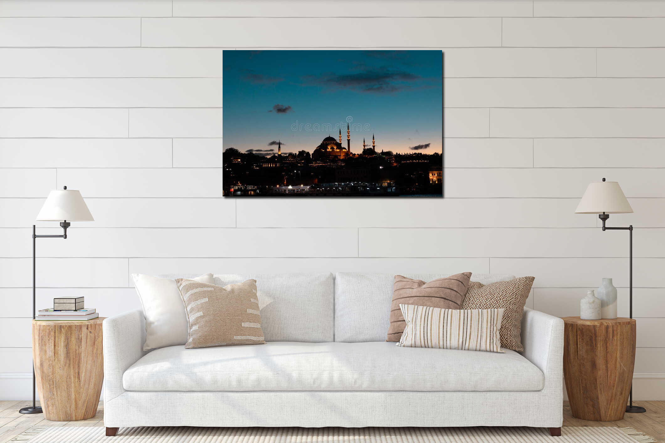 Ramadan in Istanbul. Suleymaniye Mosque at sunset with clouds. interior mockup