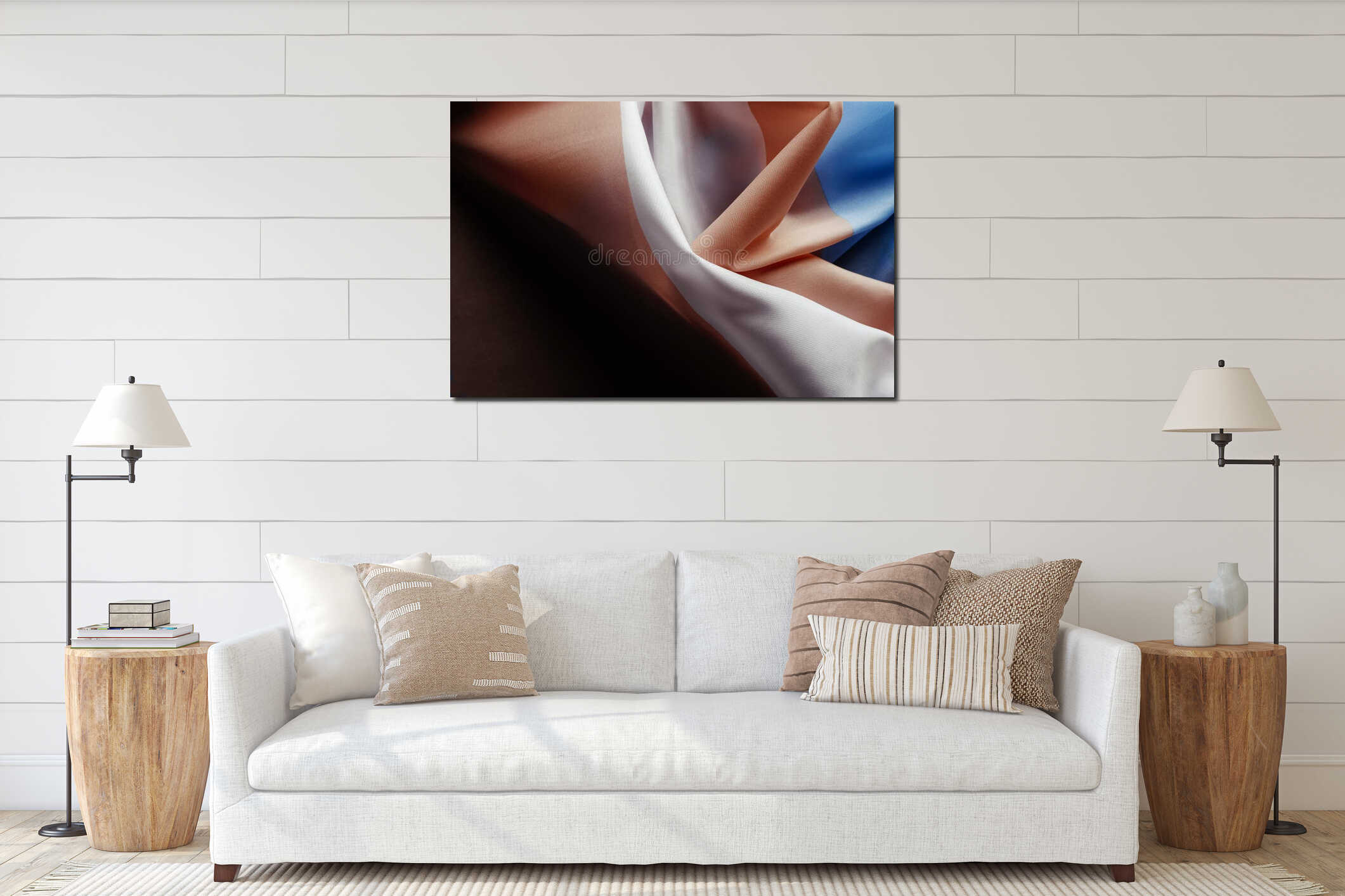 Closeup of a draped transgender pride flag interior mockup