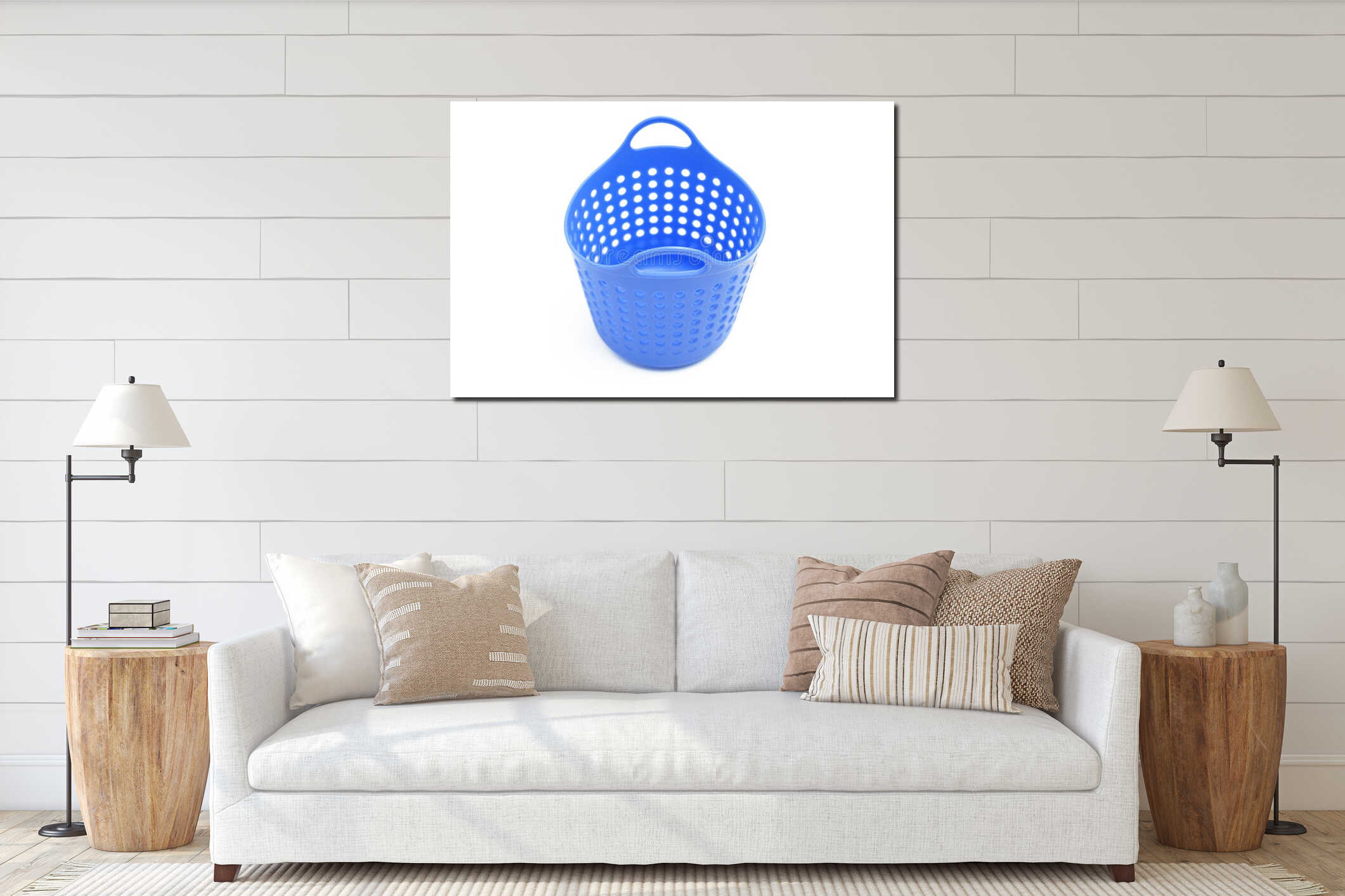 Empty basket for objects, pens, pencils. Empty basket for objects, pens, pencils. Blue color. Isolated on white interior mockup