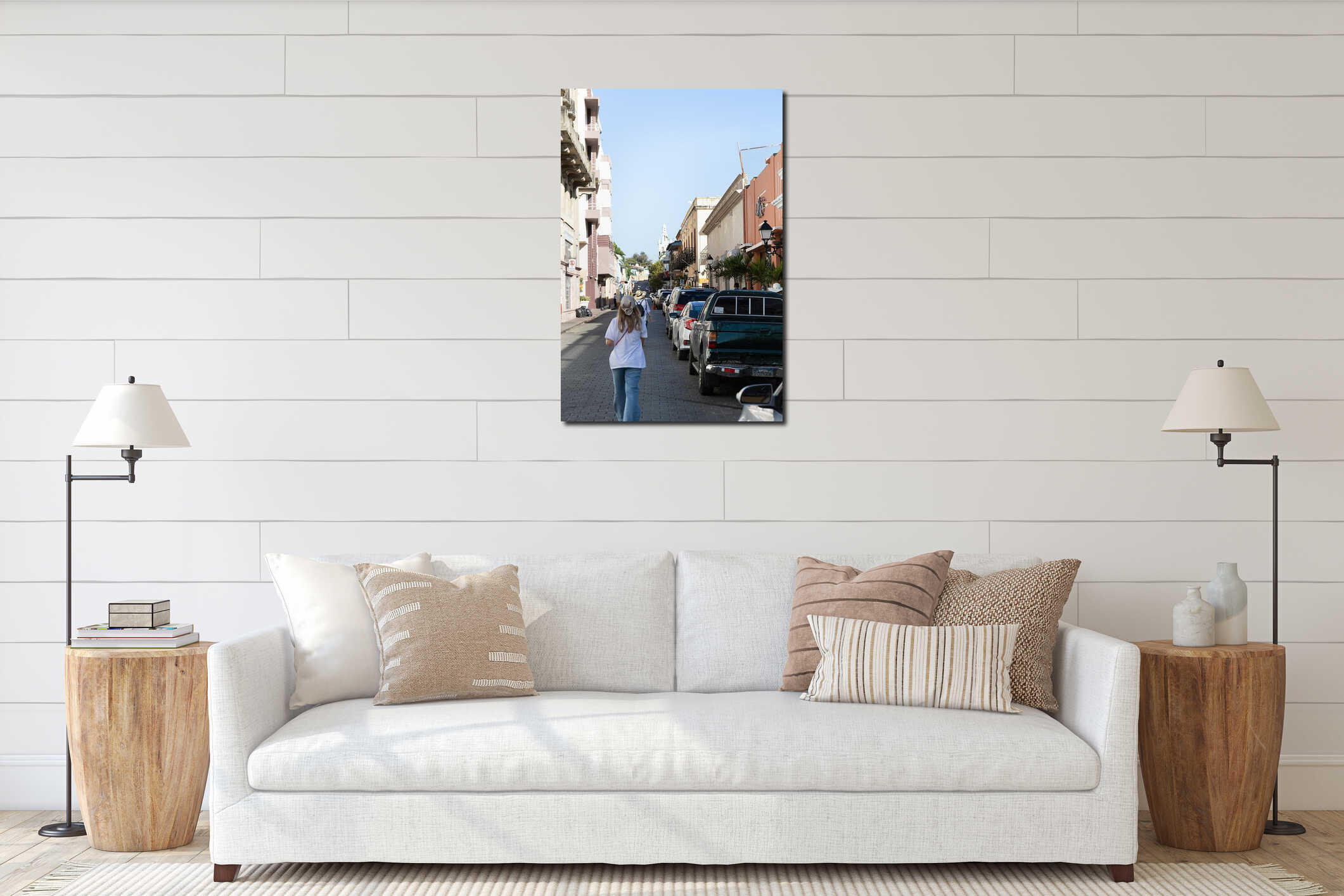 Street of the Colonial zone of Santo Domingo on sunny day. Old 16th century houses and streets.San Domingo, capital of interior mockup