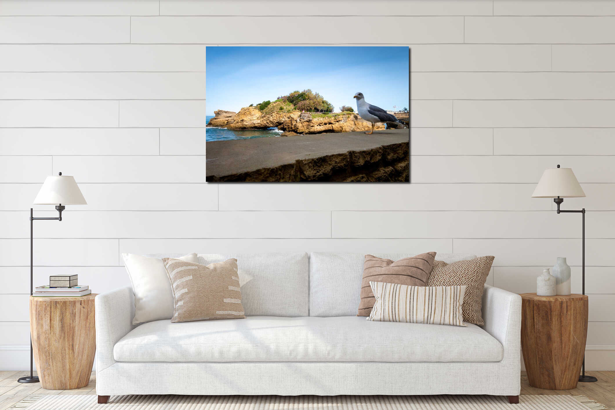 Rock of Basta and seagull in biarritz interior mockup