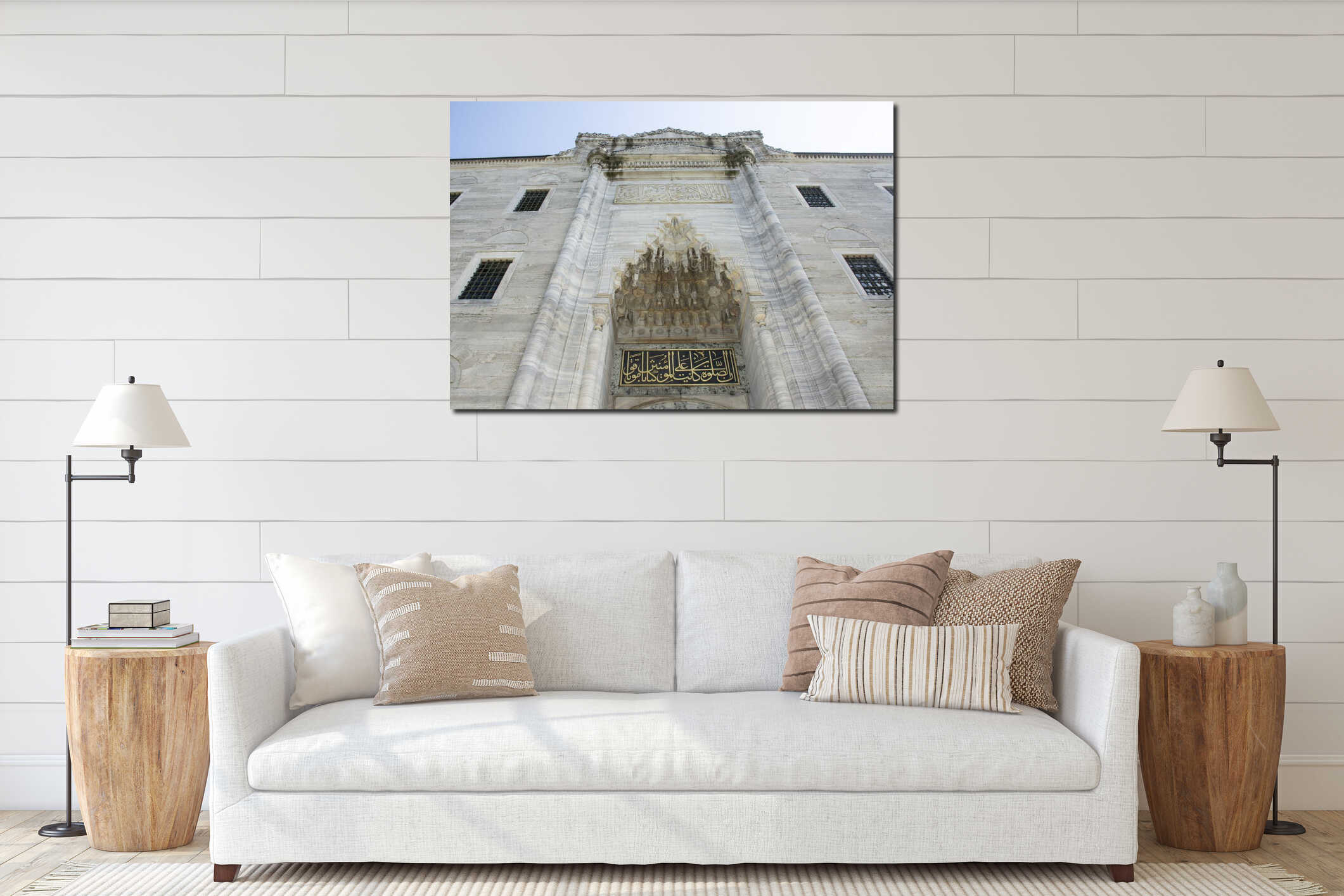 Exterior view of Suleymaniye Mosque at daily time. interior mockup
