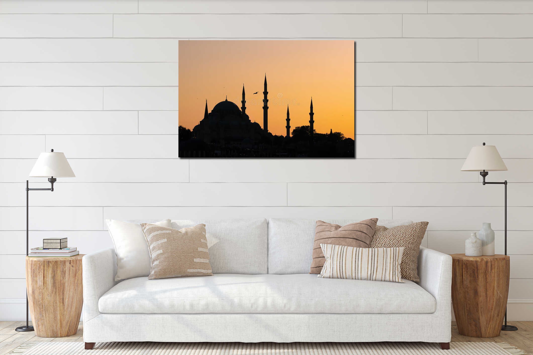 Silhouette view of The Sultanahmet Mosque Blue Mosque in Istanbul, Turkey interior mockup