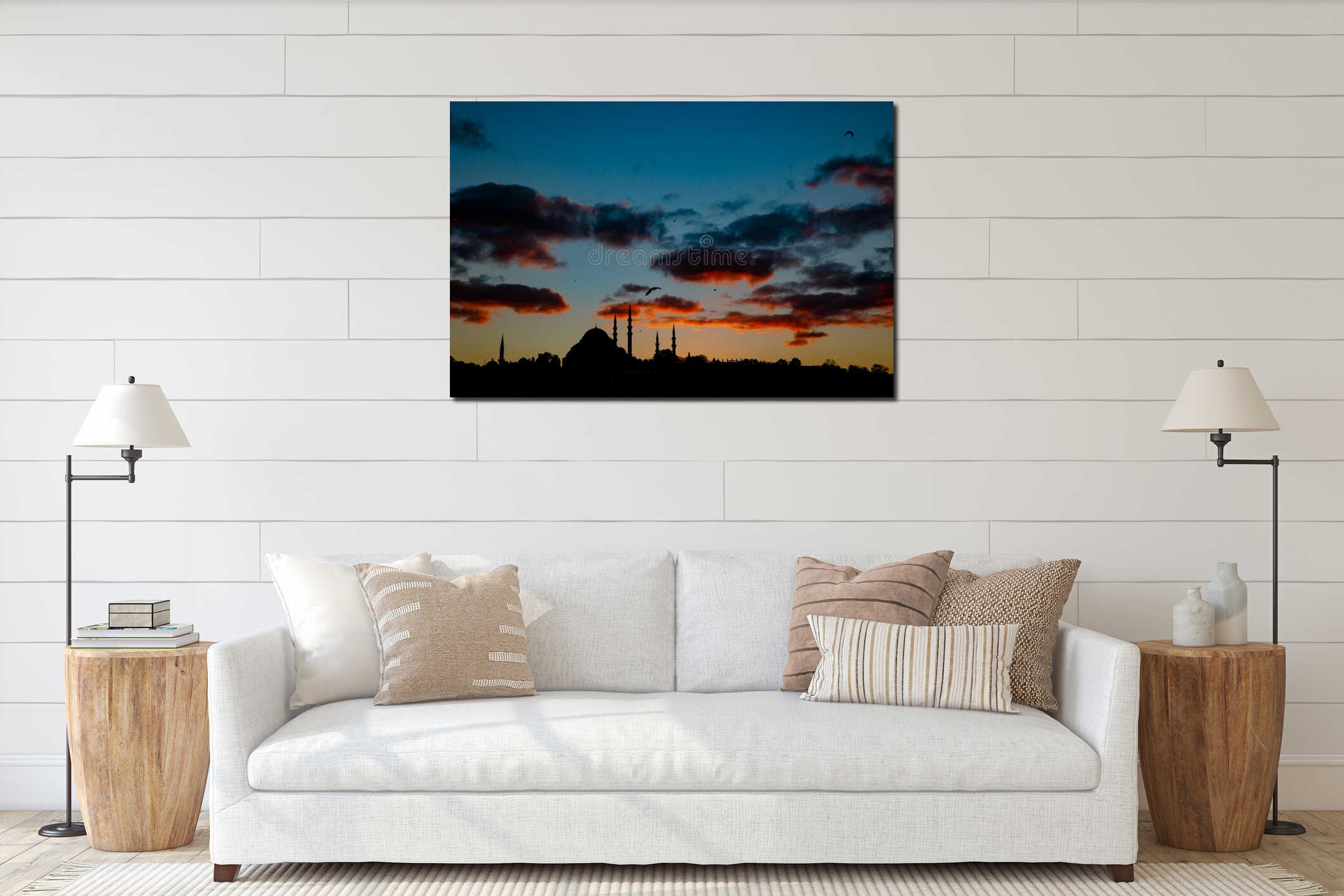 Mosques of Istanbul. Silhouette of Suleymaniye Mosque at sunset in Istanbul interior mockup