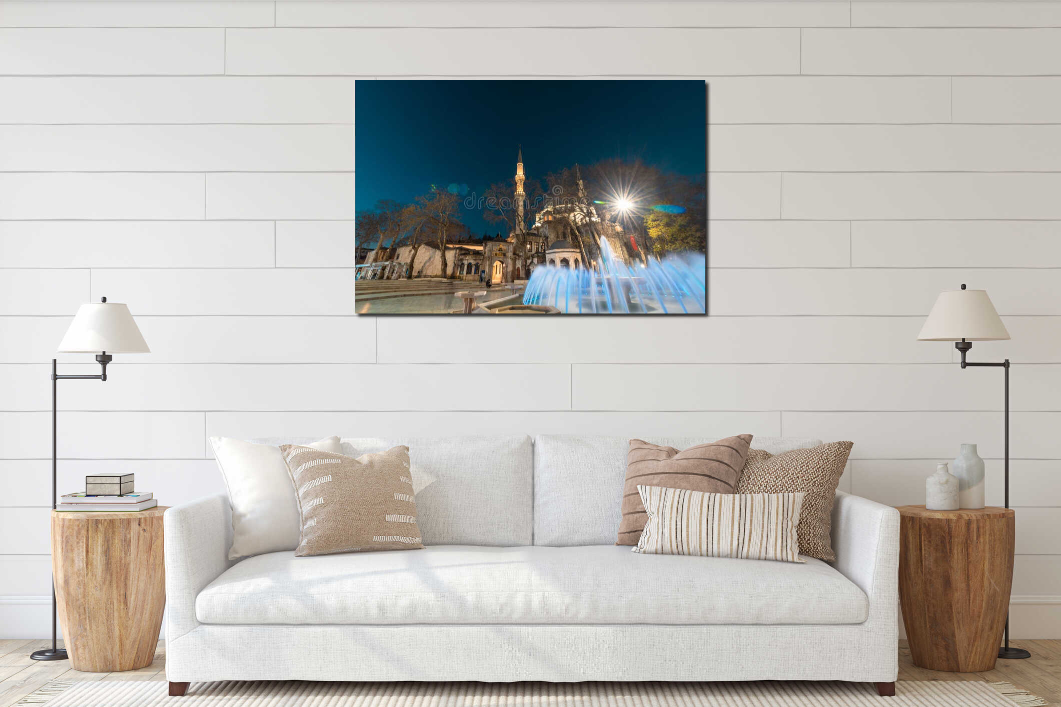Mosques of Istanbul. Eyup Sultan Mosque at night. interior mockup