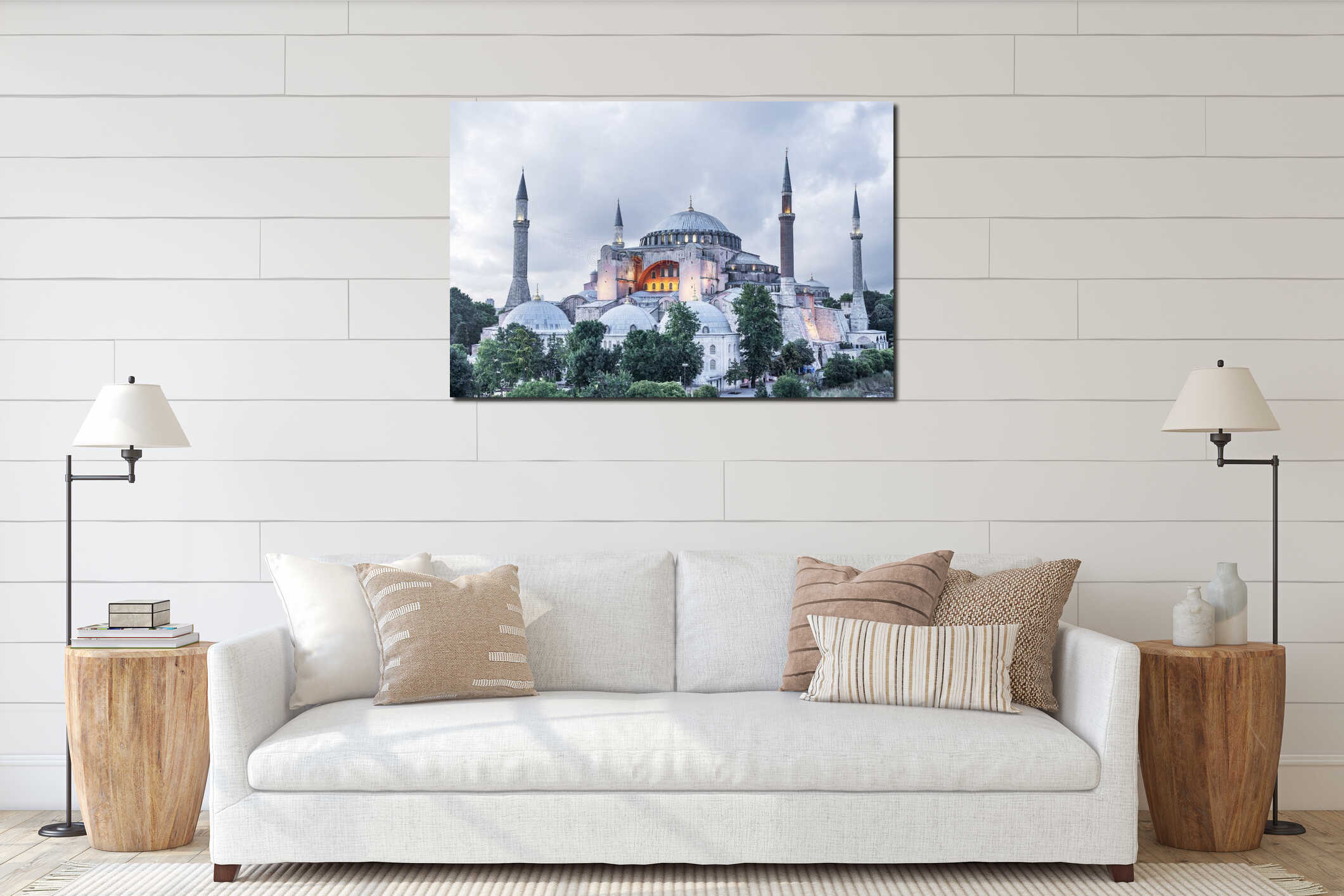 Istanbul Hagia Sophia Museum at Sunrise. Hagia Sophia mosque. Istanbul cityscape. interior mockup