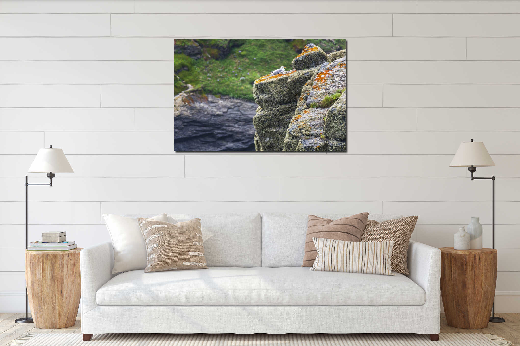 Seagull resting on a high cliff top edge at the Lizard peninsula,southern Cornwall, England, United Kingdom interior mockup