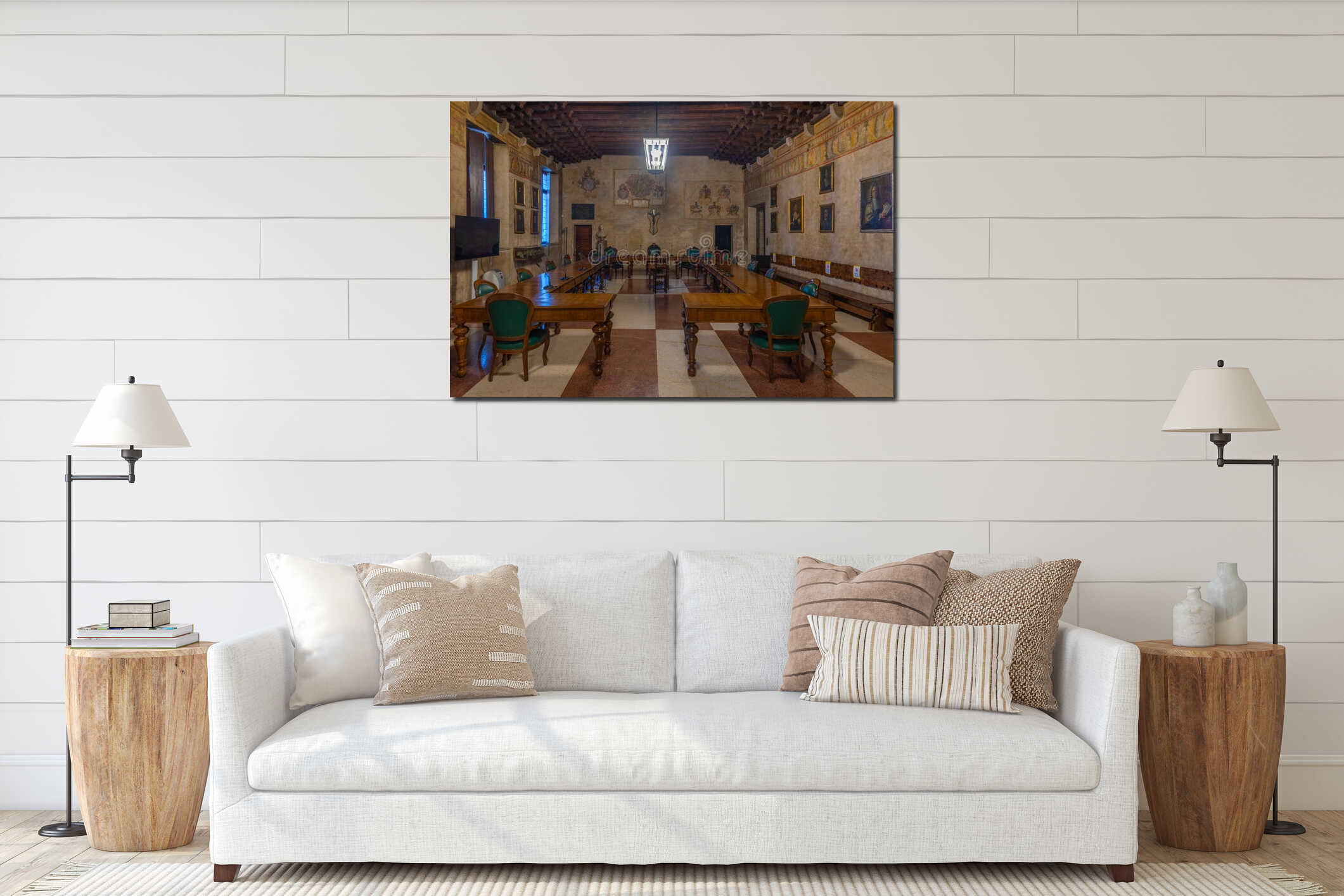 Padua, Italy, August 30, 2021: Chamber of the University of Padua at Palazzo Bo in Italy interior mockup