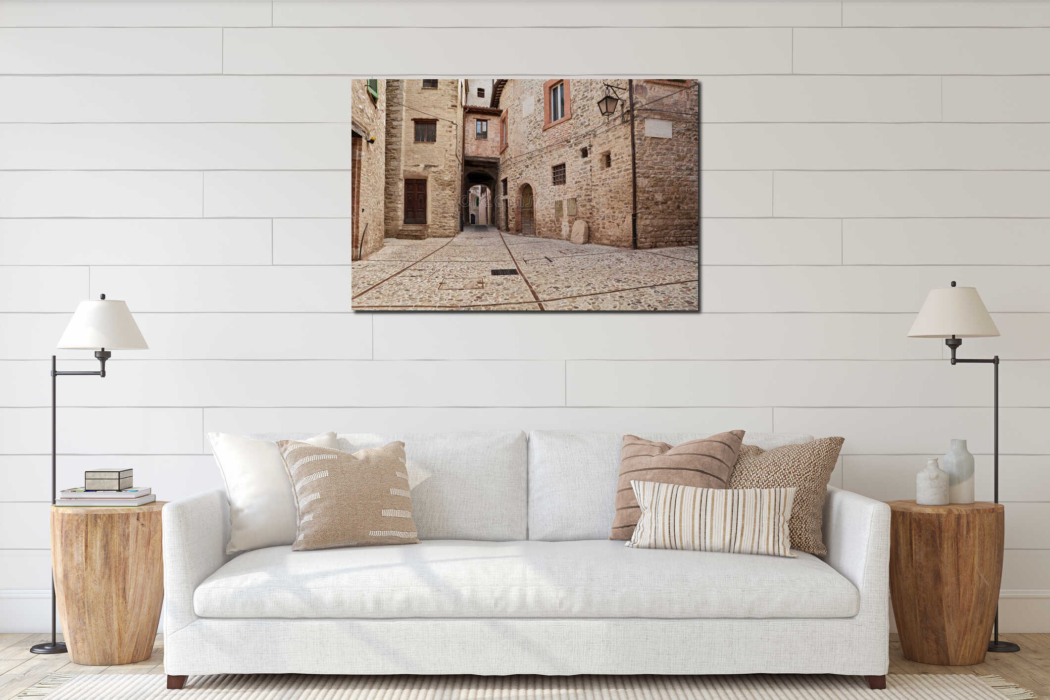 Spoleto, Perugia, Umbria, Italy: small square in the old town of the picturesque ancient Italian city interior mockup