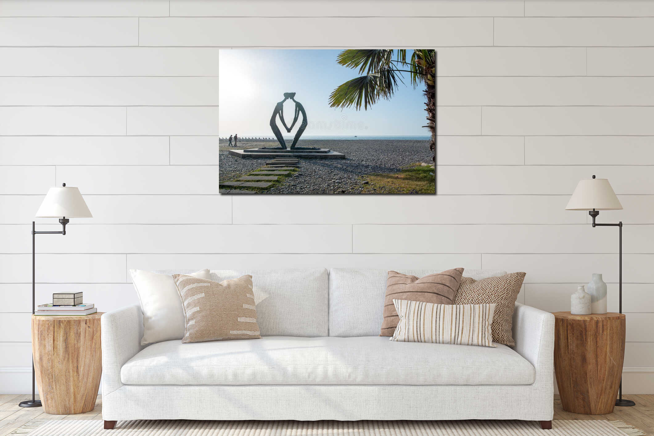 Panorama with  monument of couple in love on the embankment of Batumi interior mockup