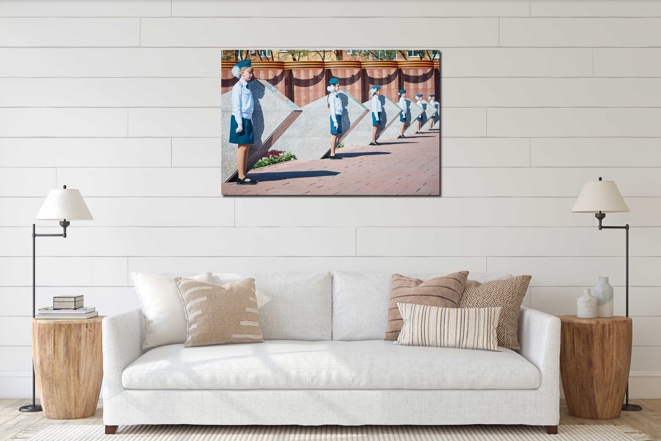 BLAGOVESHCHENSK, RUSSIA - MAY 09, 2022: Victory Day. Celebrations dedicated to the victory in World War II. interior mockup