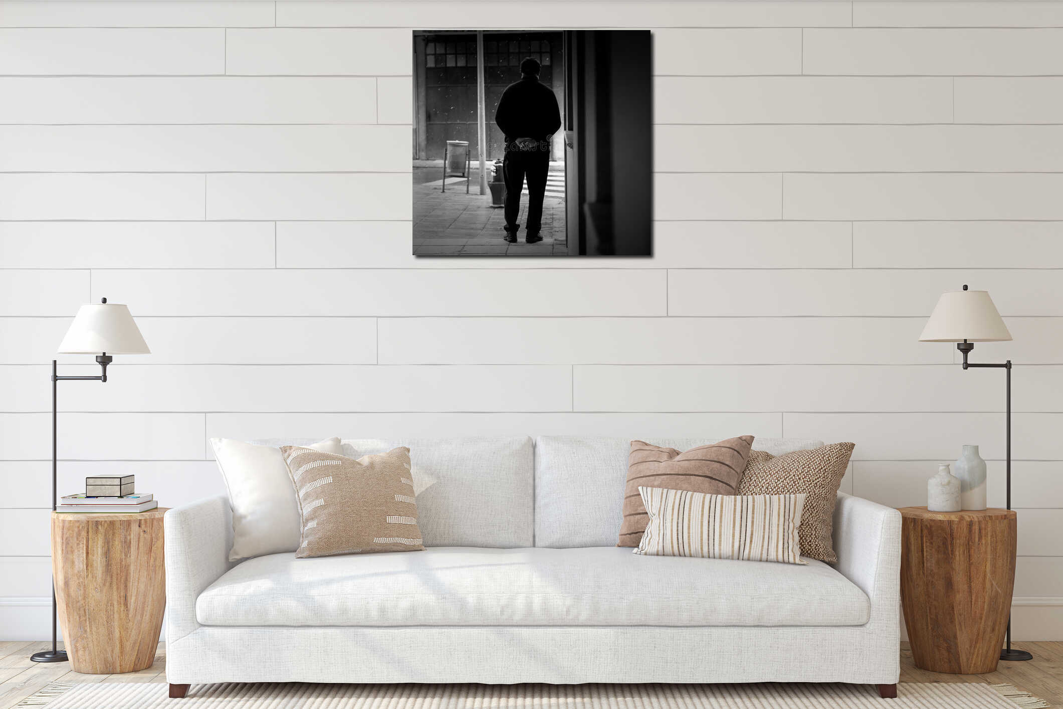 Man old walking street interior mockup