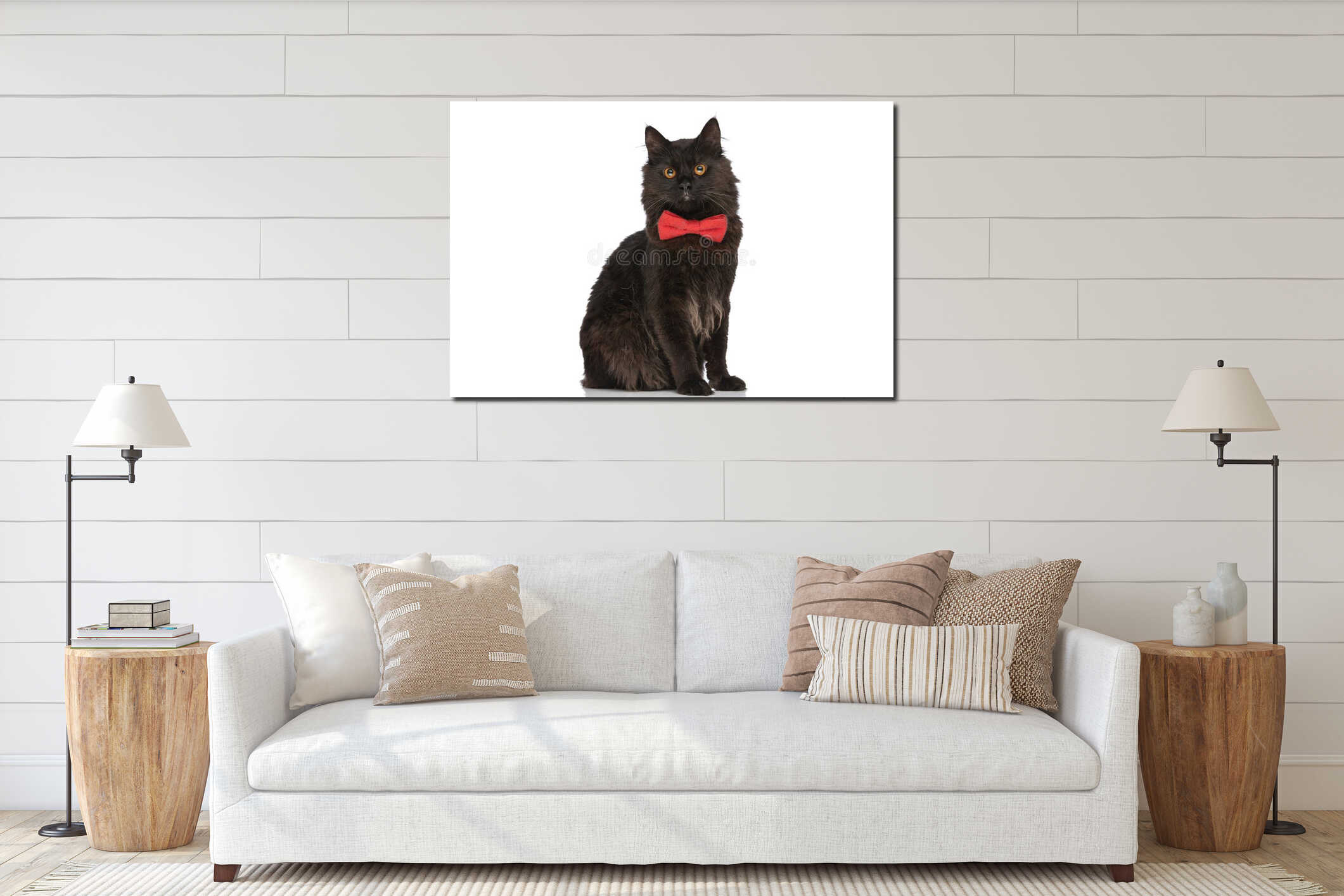 Metis cat with black fur is thinking about something interior mockup