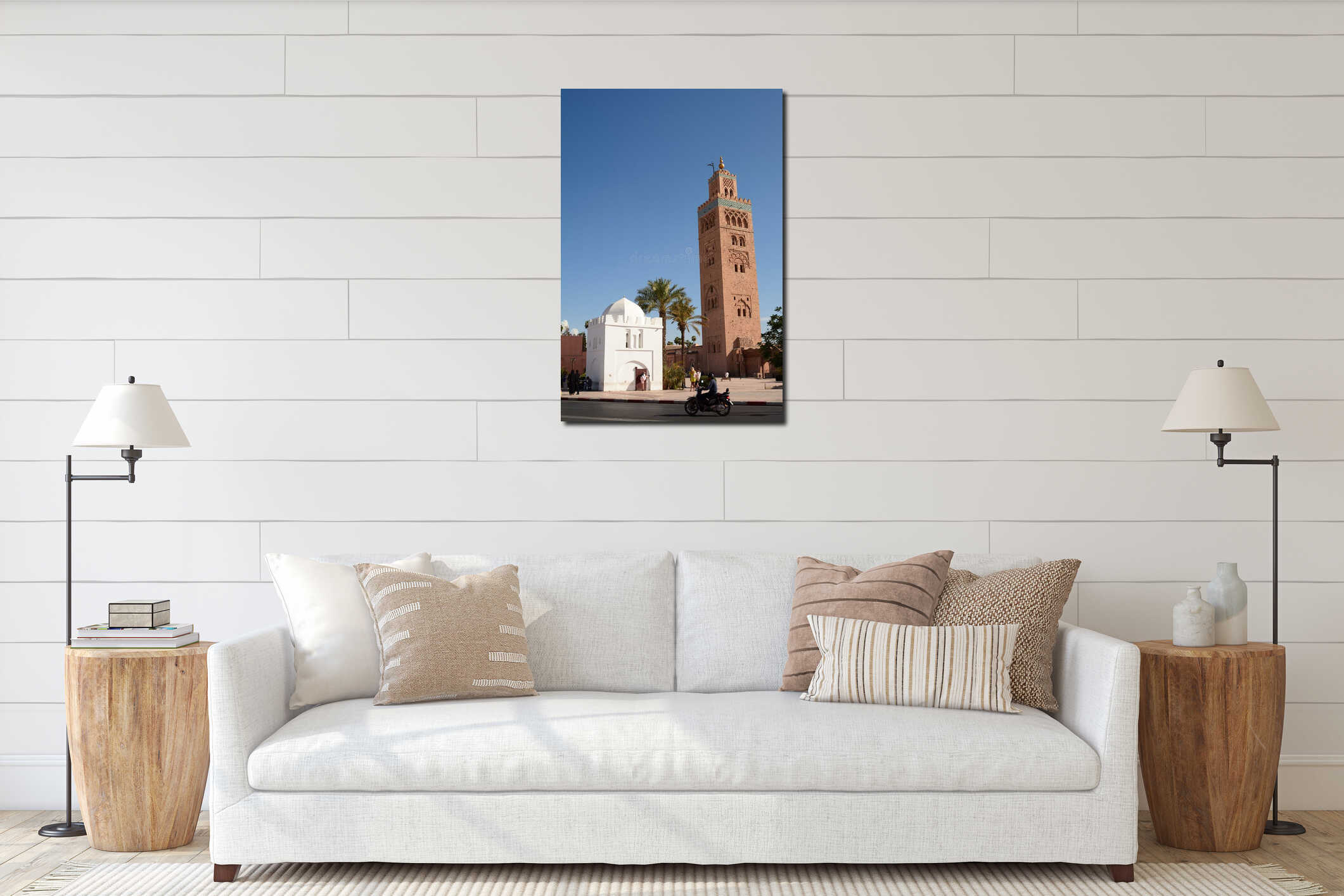 Mausoleum of al-Zahra al-Kush and Koutoubia mosque minaret. Marrakech. Morocco interior mockup