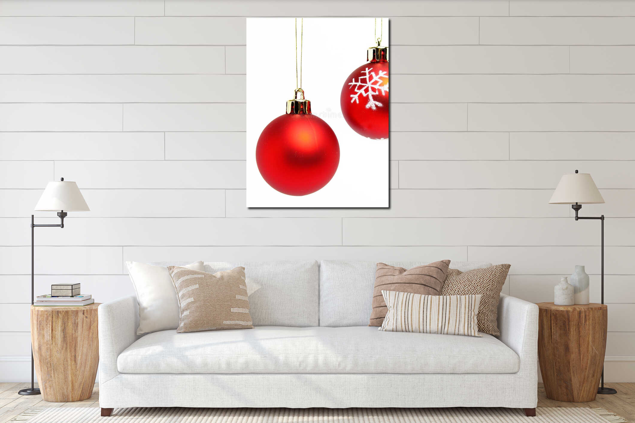 Red christmas balls interior mockup