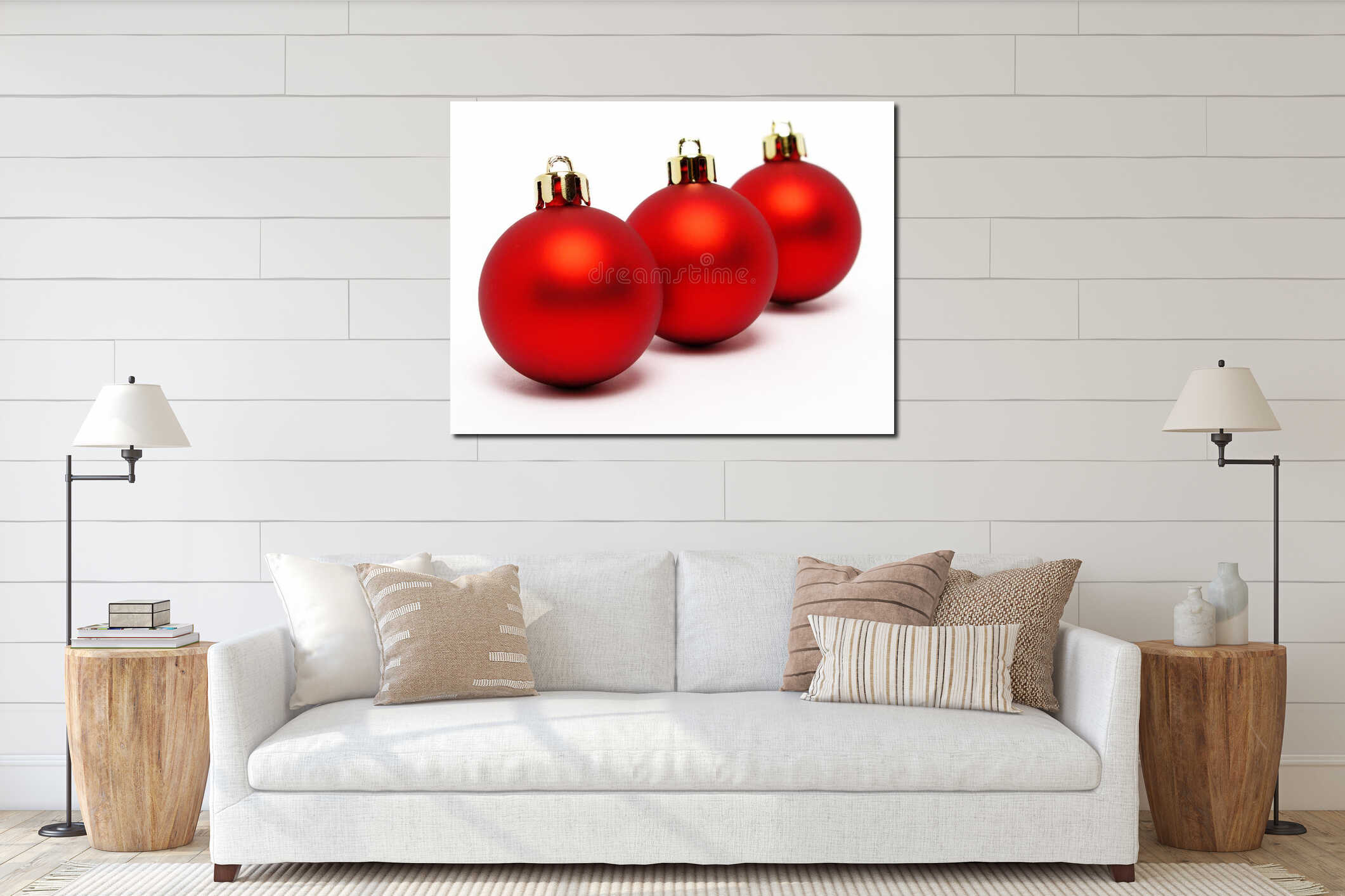 Red christmas balls interior mockup