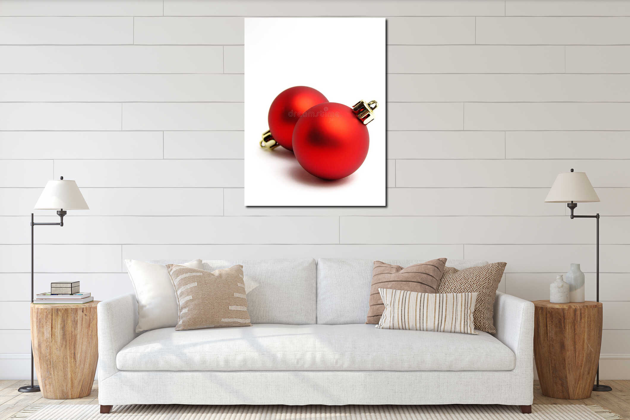 Red christmas balls interior mockup