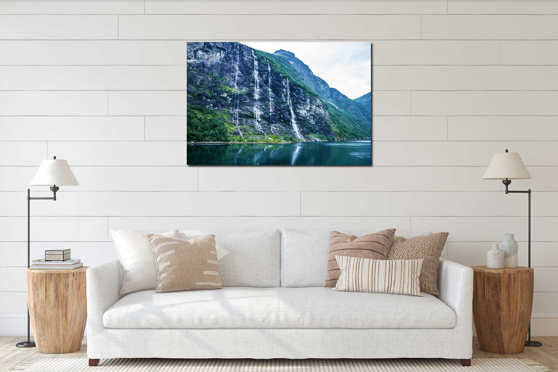 Geiranger fjord, Norway - waterfalls Seven Sisters interior mockup