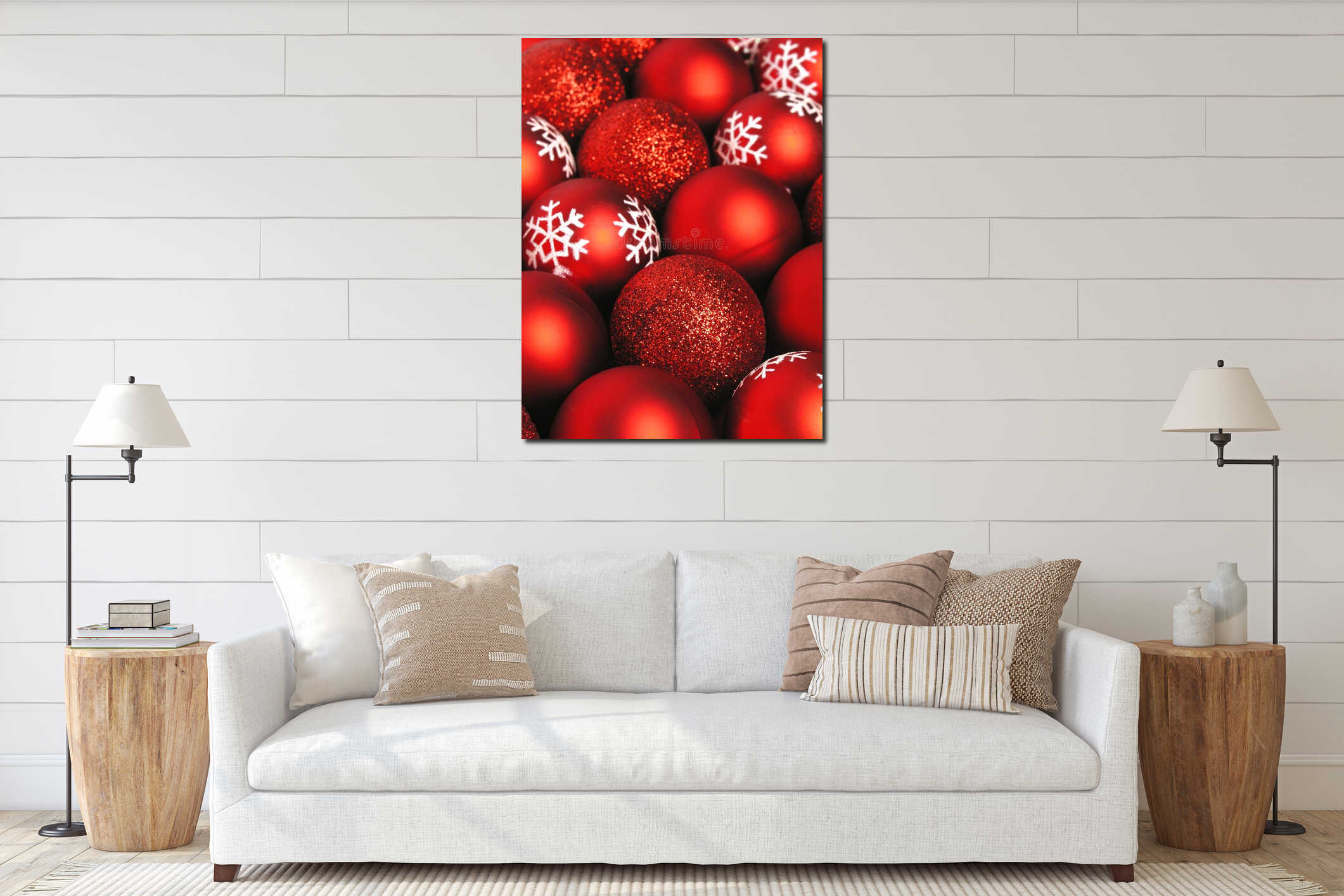 Red christmas balls interior mockup