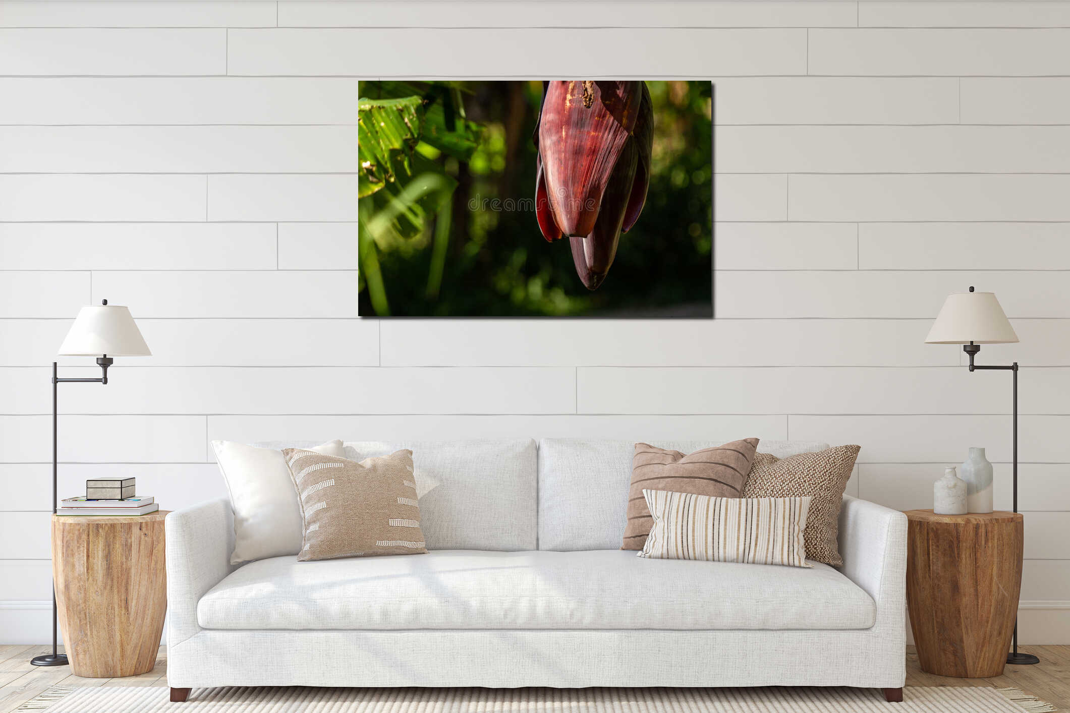 Close up The heart-shaped flower of the banana plant has a red color, it can be used as a vegetable interior mockup