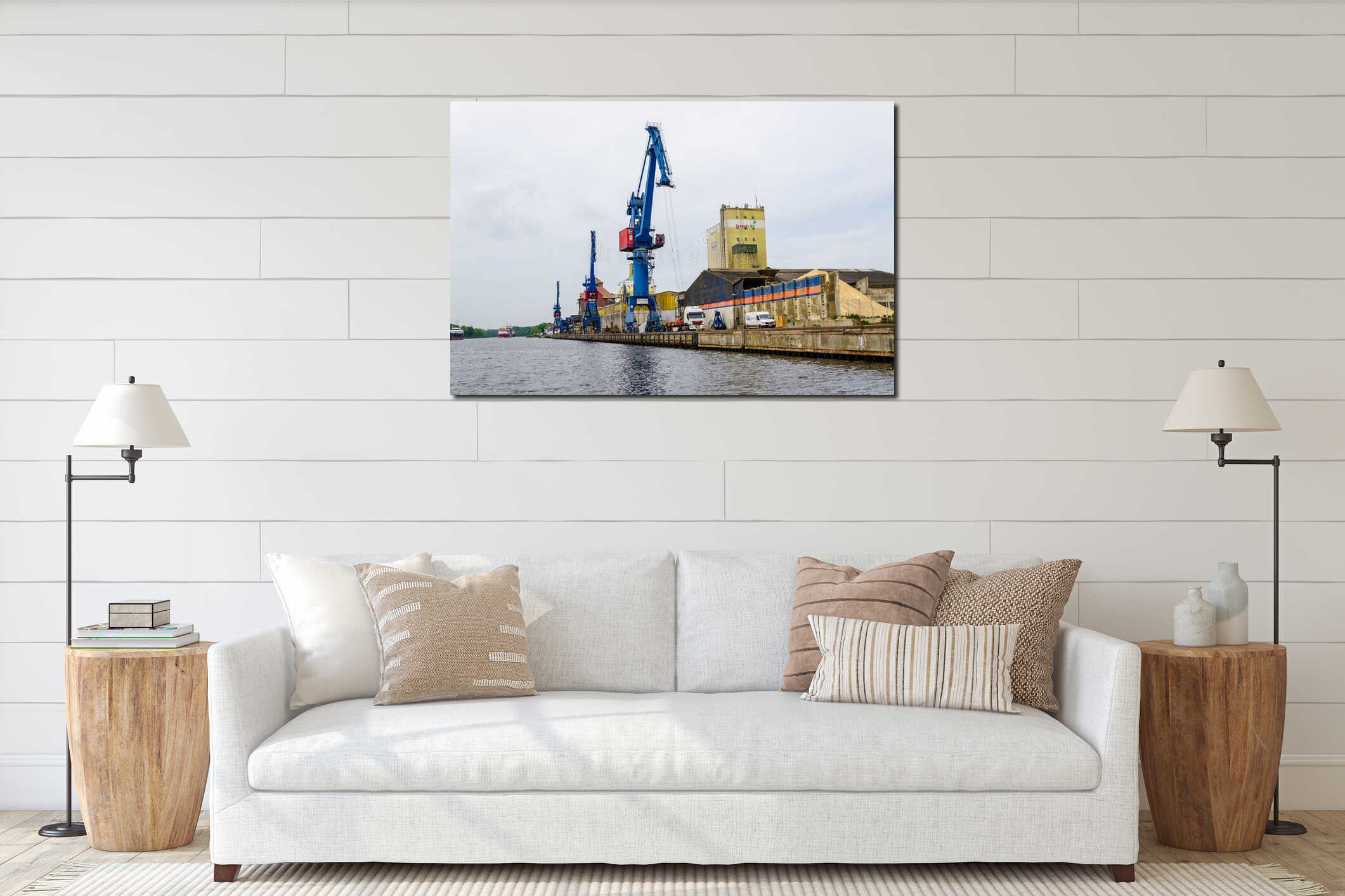 Rendsburg, Germany - May 11, 2022: The Kiel Canal German: Nord-Ostsee-Kanal freshwater canal in the German state of Schleswig- interior mockup