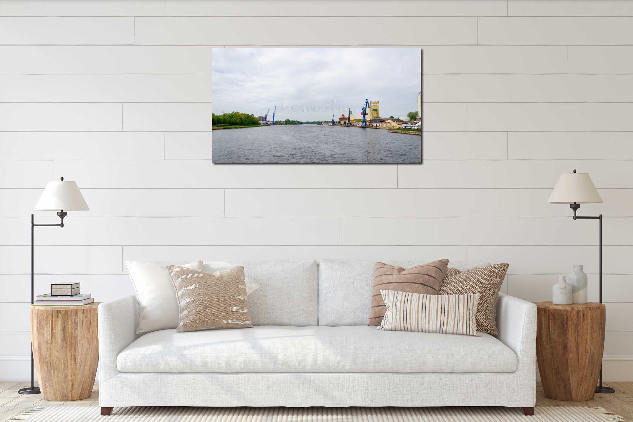 Rendsburg, Germany - May 11, 2022: The Kiel Canal German: Nord-Ostsee-Kanal freshwater canal in the German state of Schleswig- interior mockup