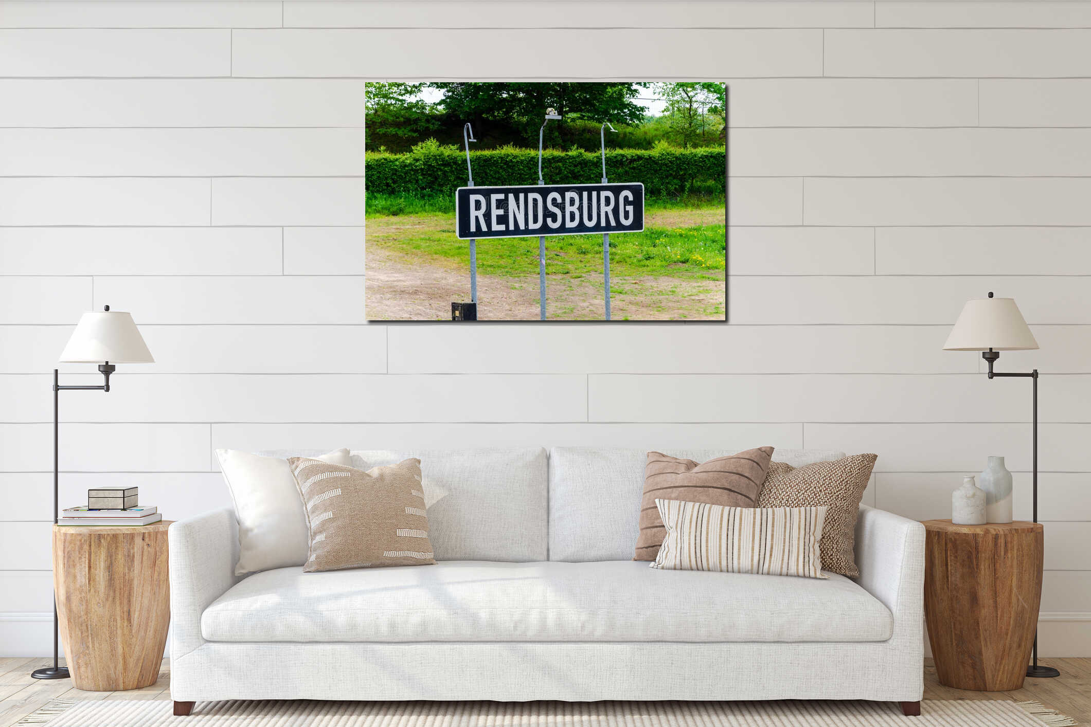 Rendsburg city sign near Rendsburg transporter bridge interior mockup
