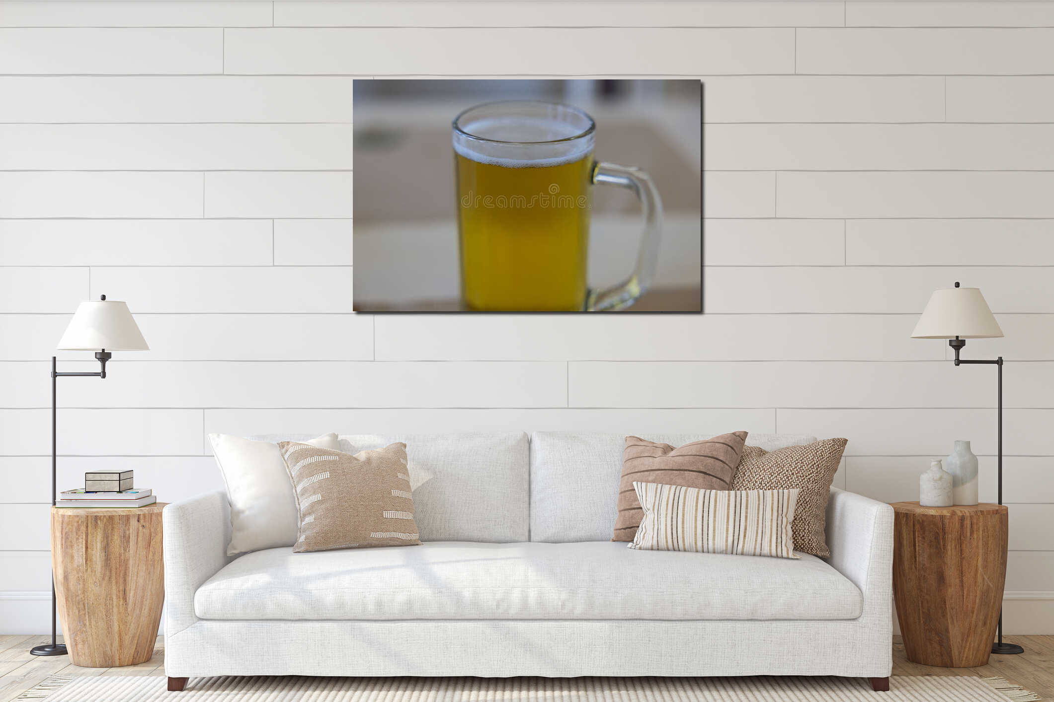 Close up view of mug of cold beer isolated on background.. interior mockup