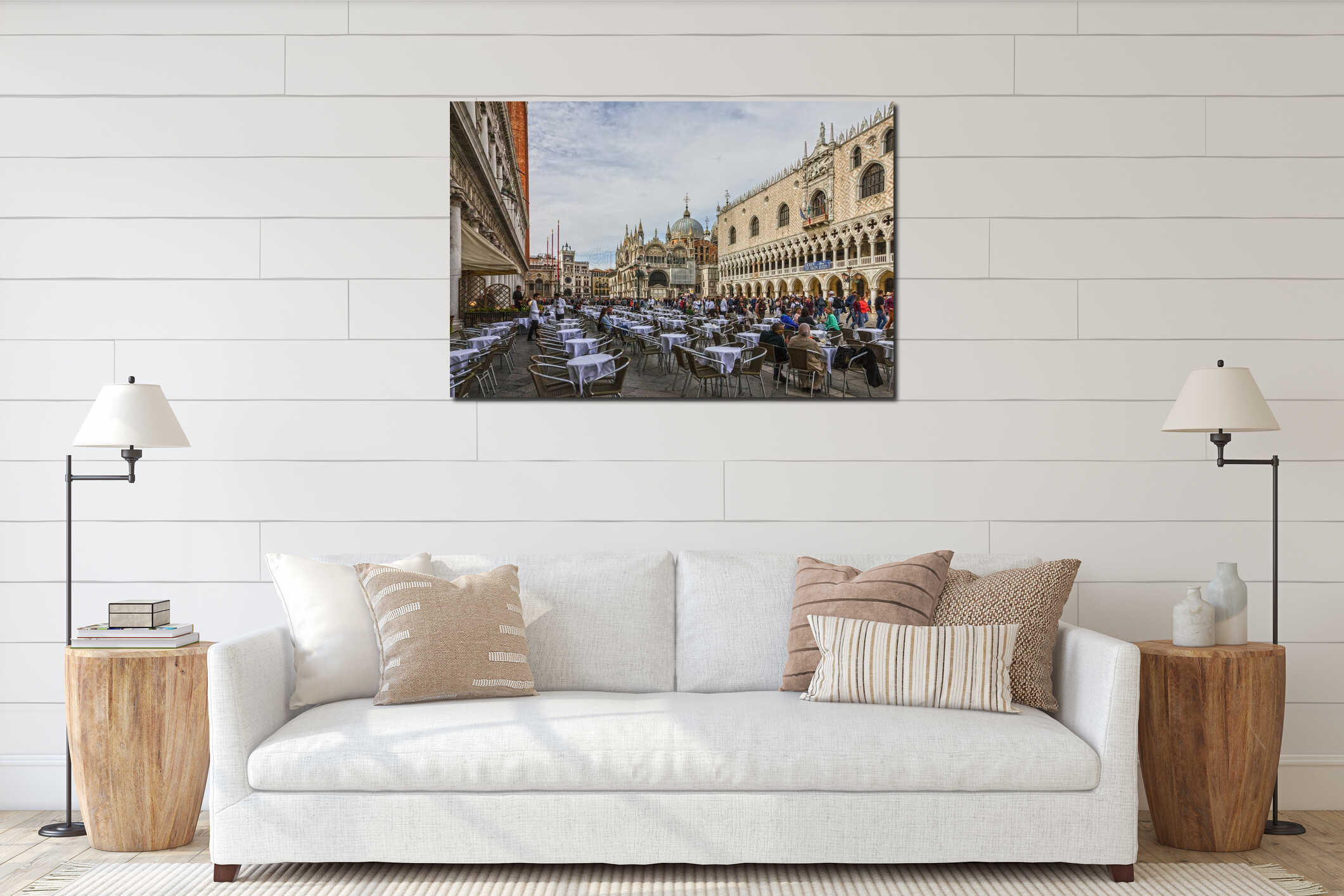Venice, Italy: San Marco square restaurant near Palazzo Ducale interior mockup