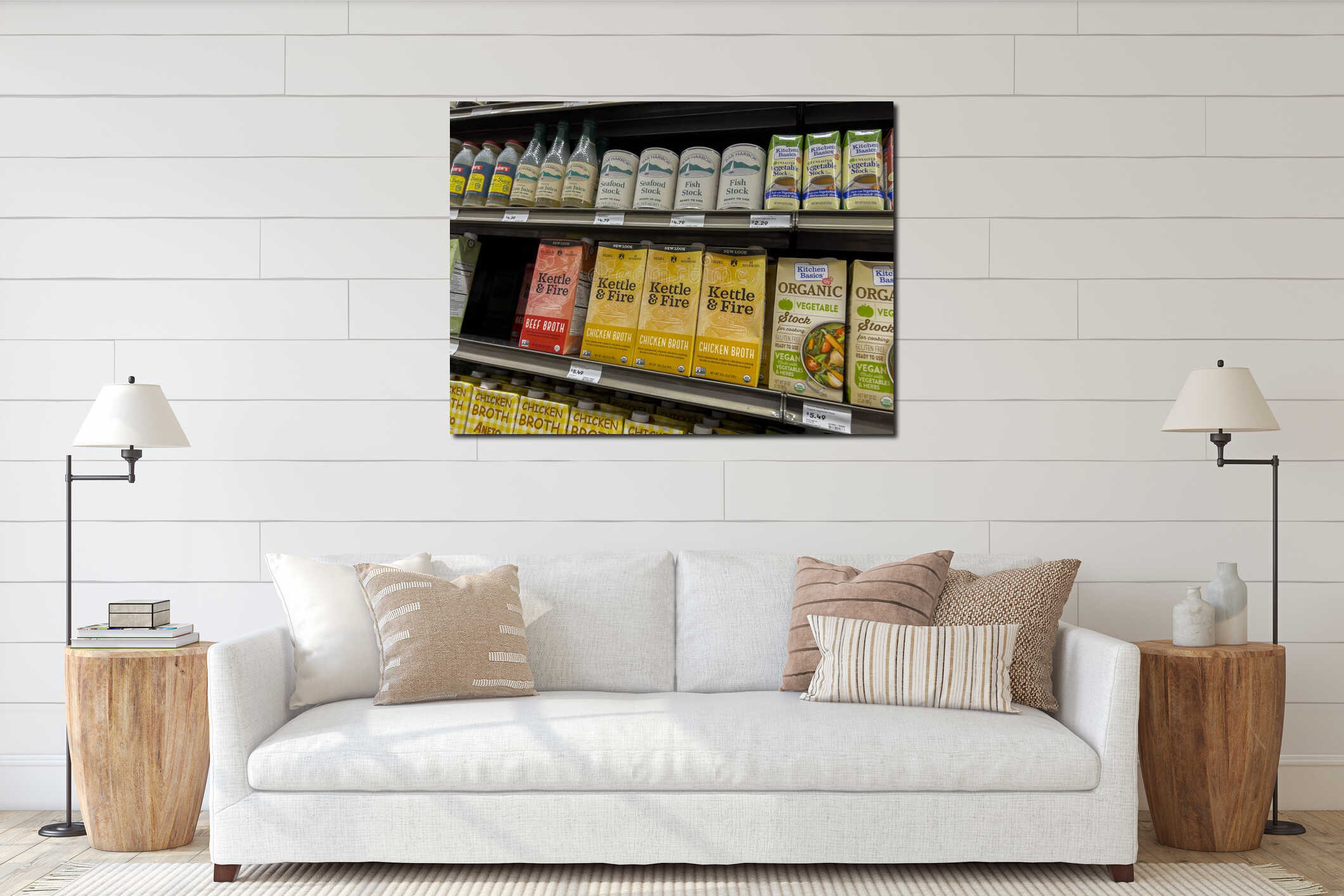 Mill Creek, WA USA - circa May 2022: Angled view of stocks and broths for sale inside a Town and Country Market interior mockup