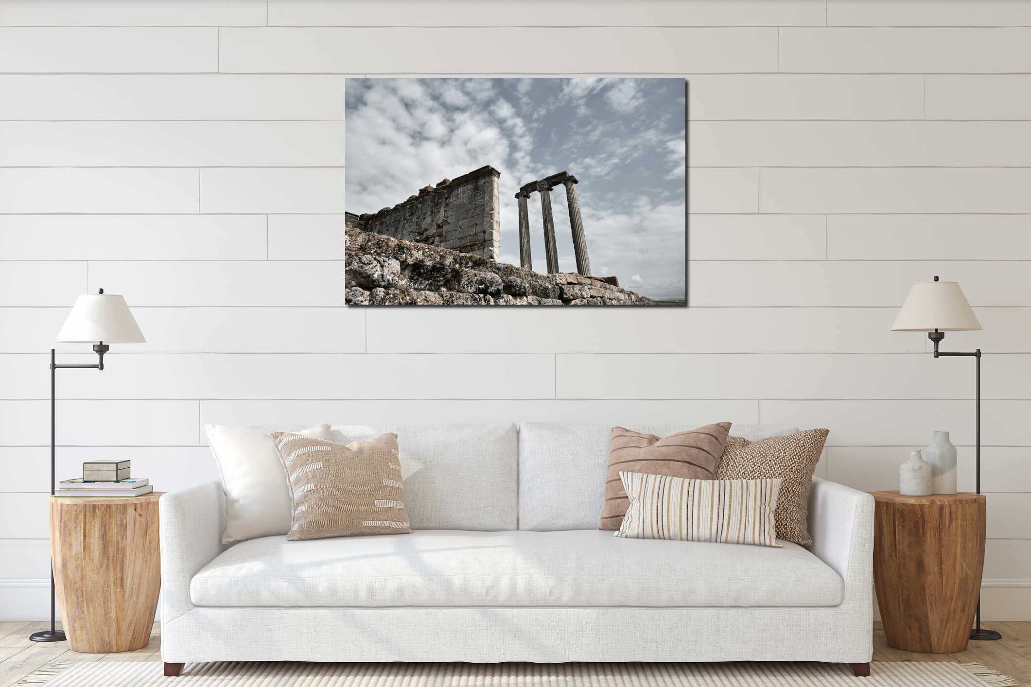 Ancient temple, roman greek city remains and ruins interior mockup