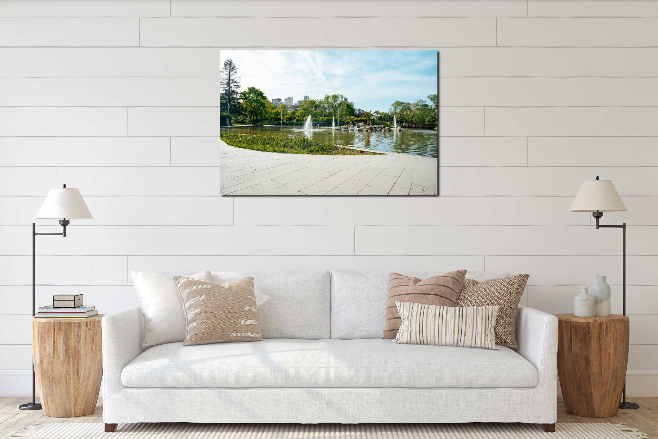 Lake in urban public park in Istanbul interior mockup