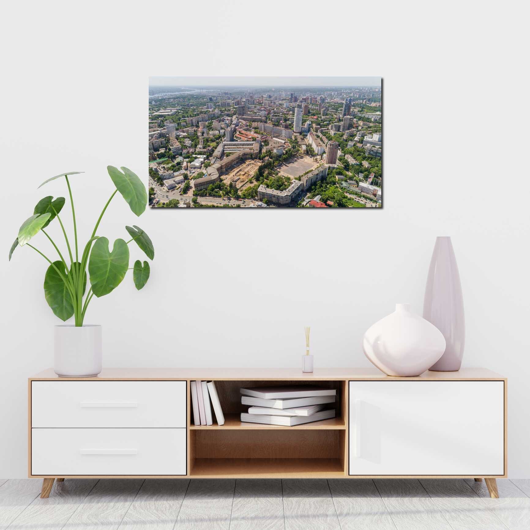 Canvas above sofa for size context